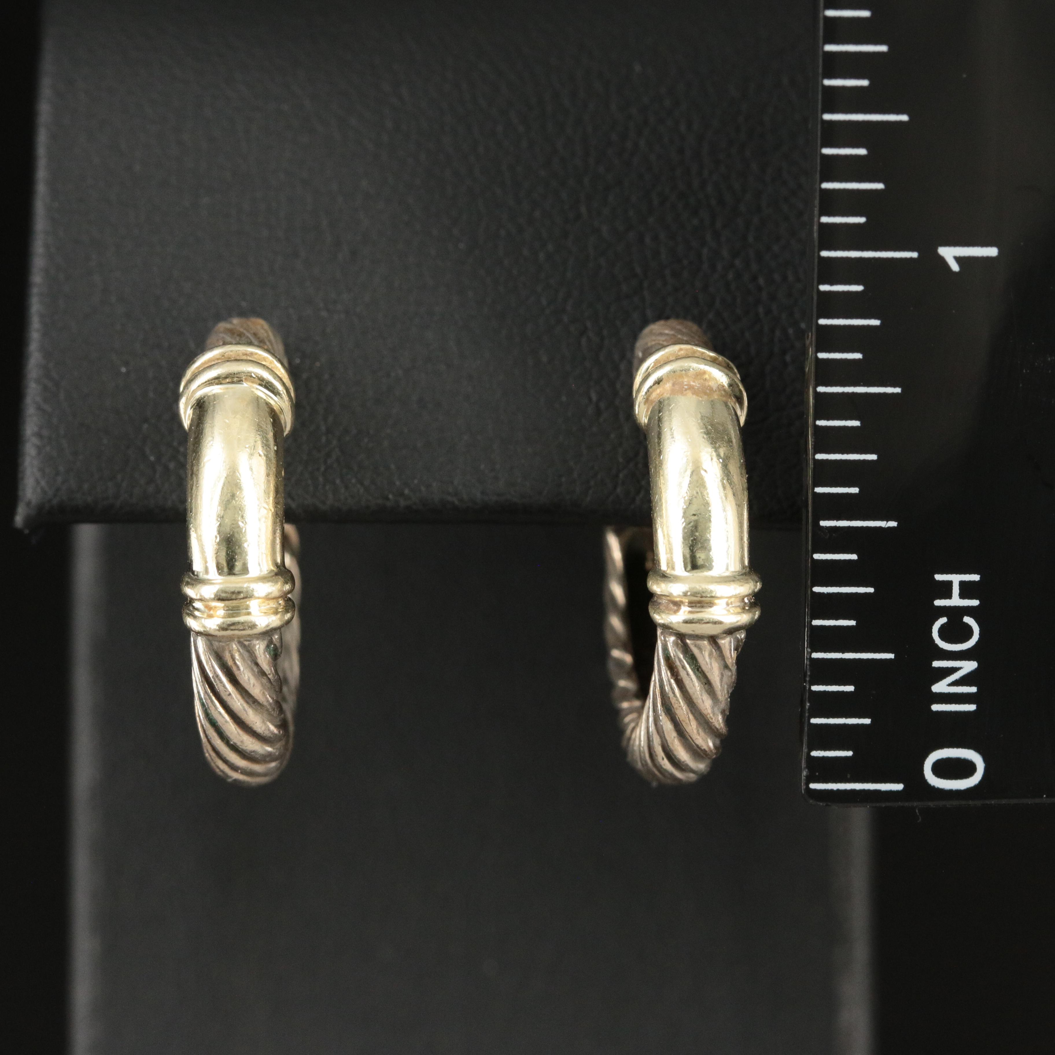 David Yurman "Metro" Sterling and 14K Small Hoop Earrings