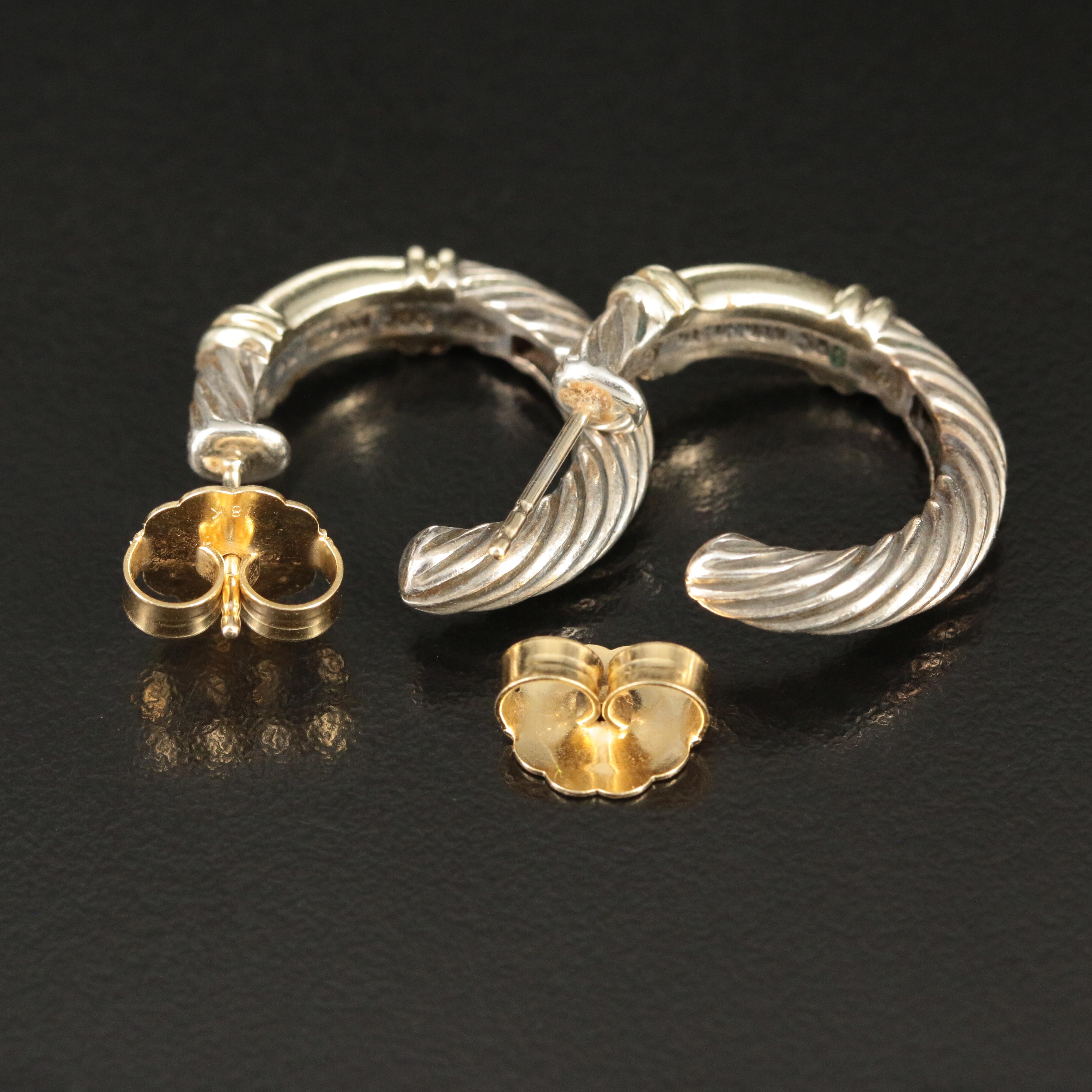 David Yurman "Metro" Sterling and 14K Small Hoop Earrings