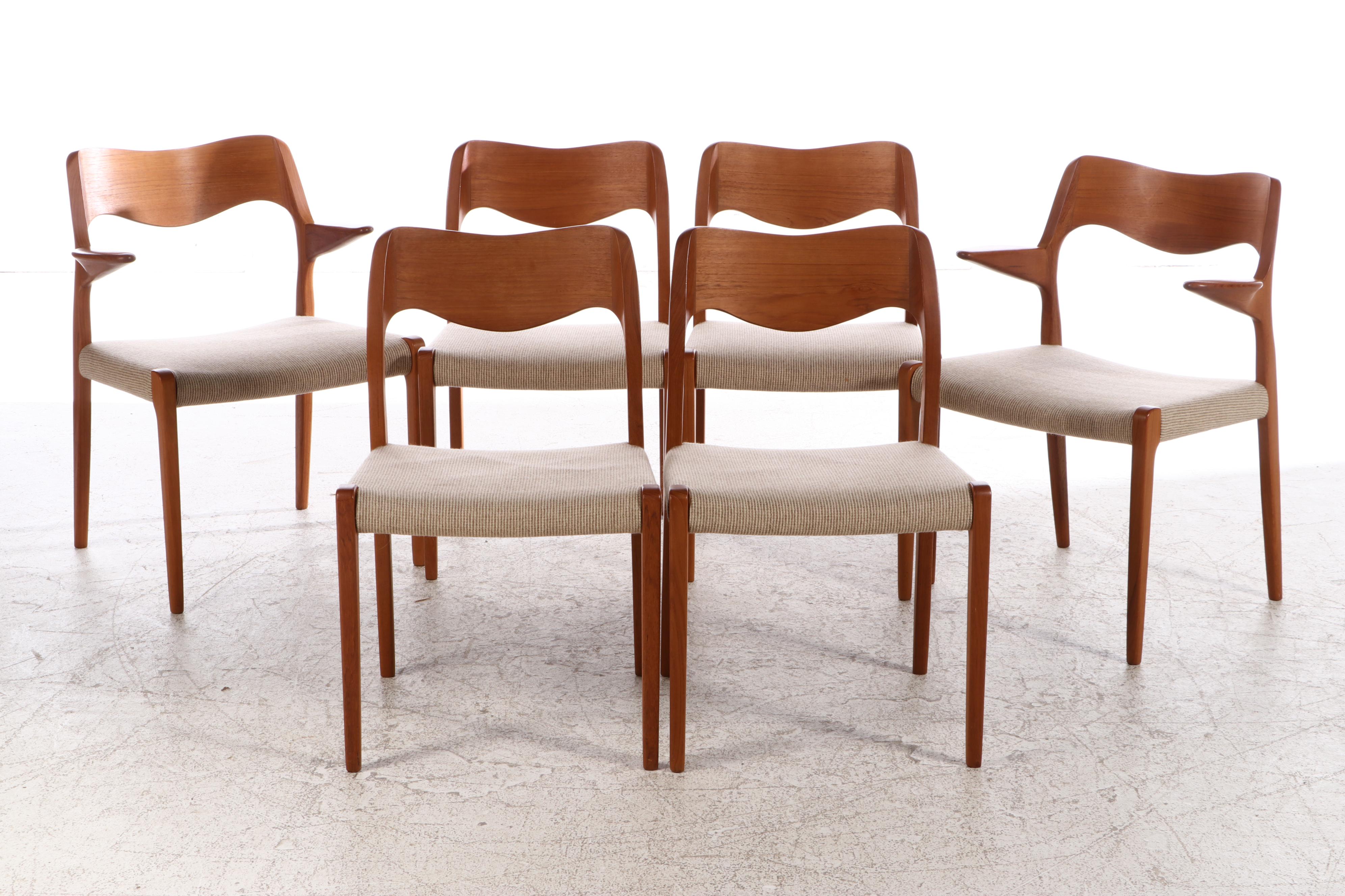 Seven-Piece Danish Modern Teak Dining Set, Incl. E. Valentinsen and L. Møller