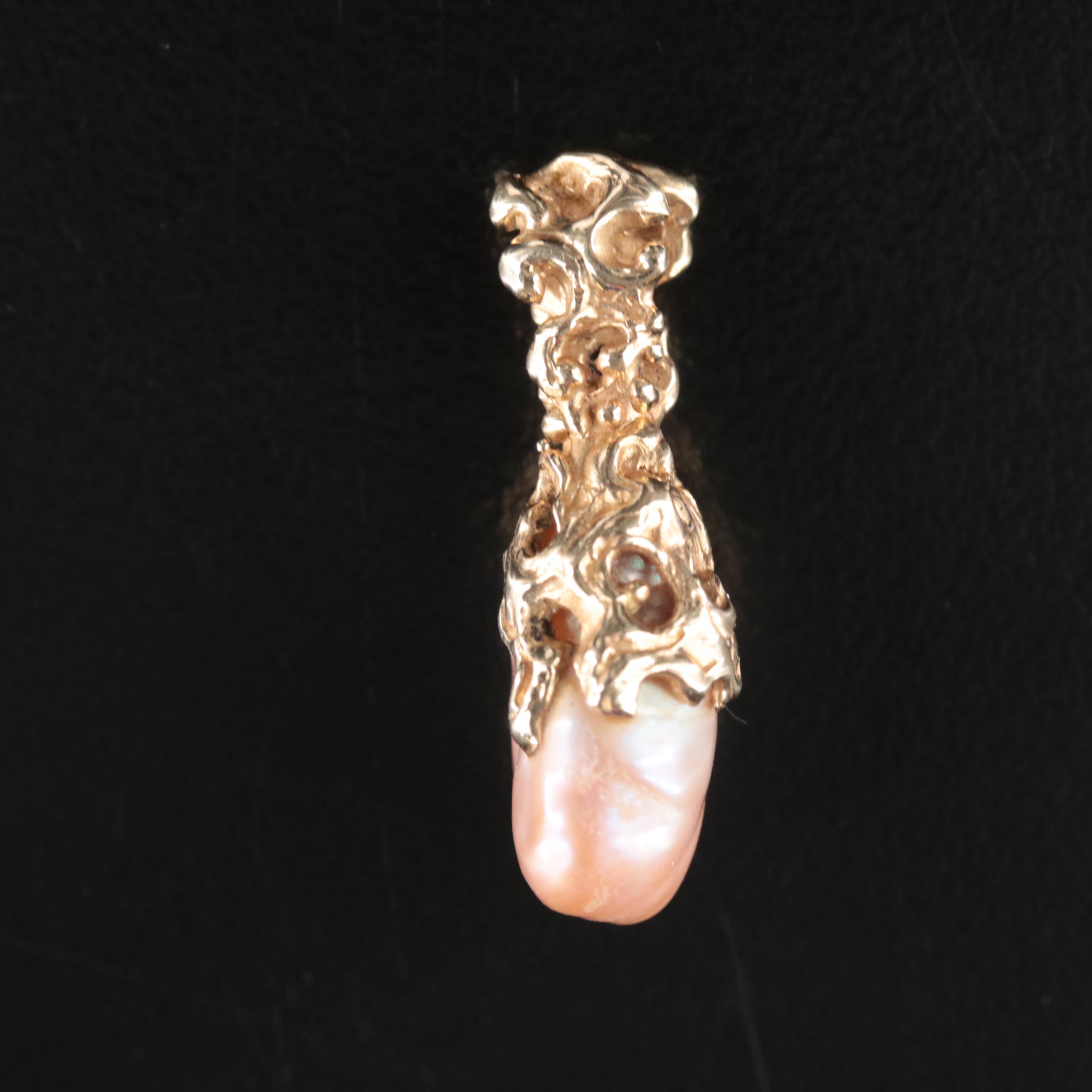 14K Baroque Pearl Organic Pendant