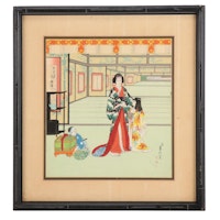 Hasegawa Sadanobu III Woodblock Print "In the Palace - Kabuki," Mid-20th Century