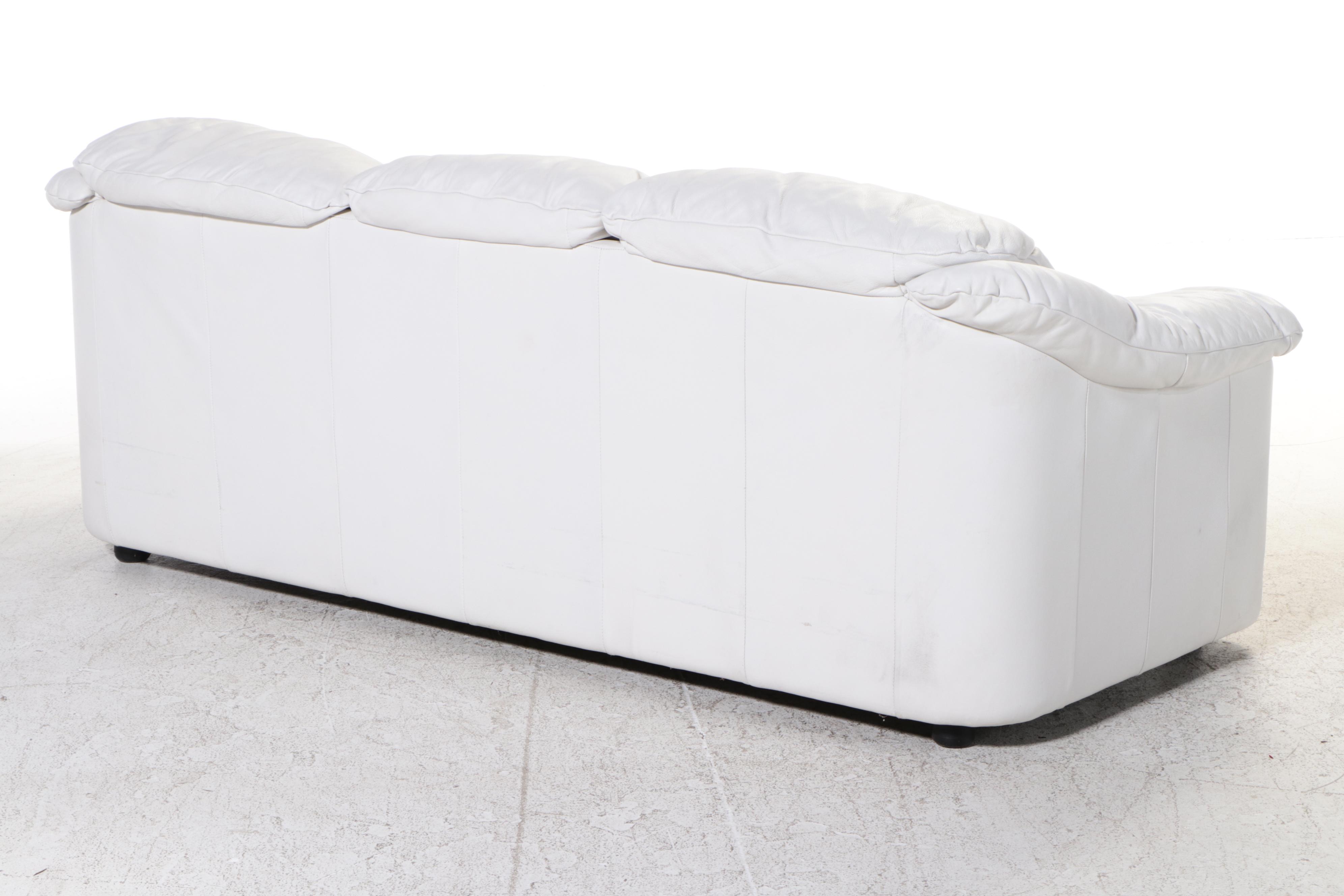 3/4 Italian WhiteLeather ThreeSeat Sofa Plus Ottoman EBTH