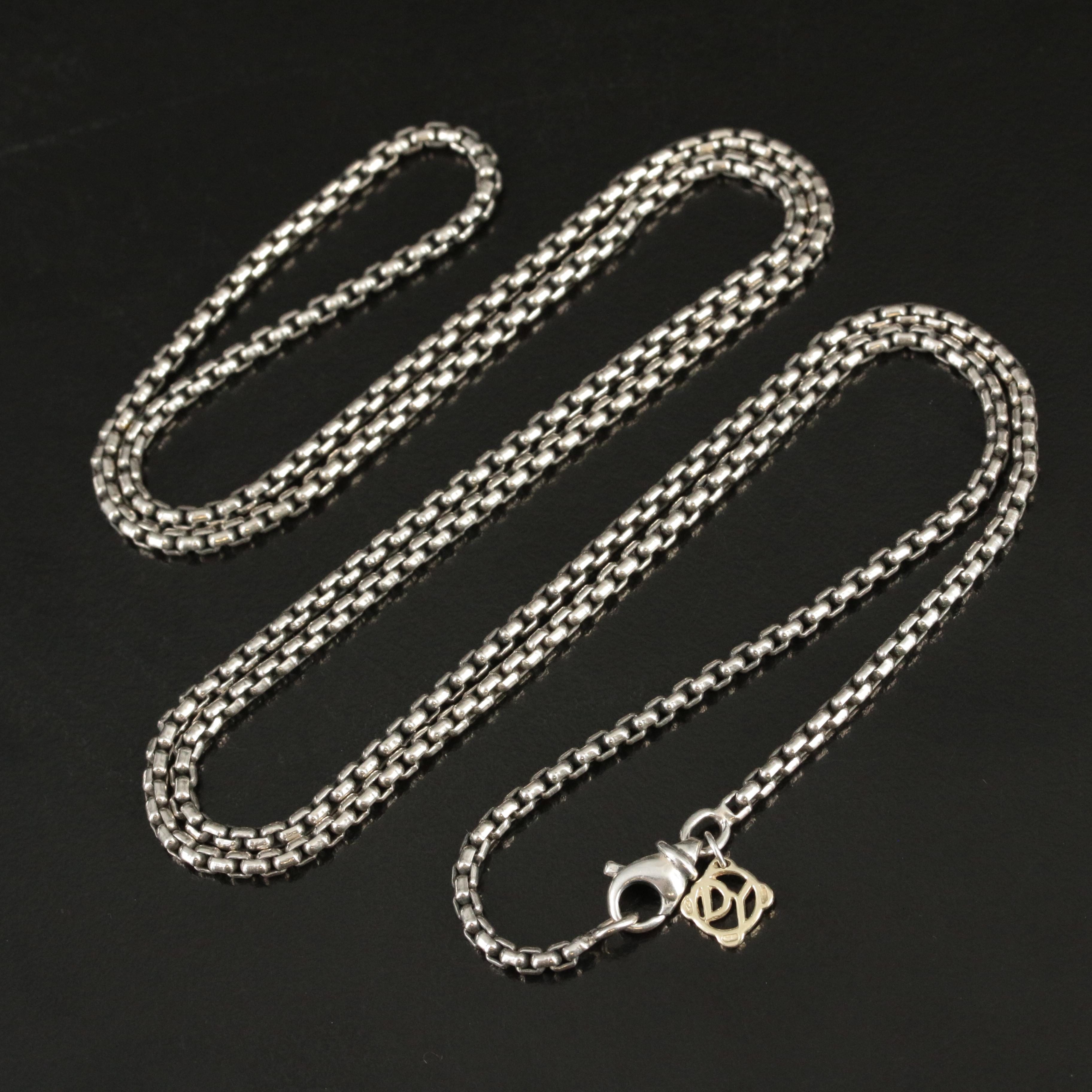 David Yurman Sterling Box Chain Necklace with 14K Accent