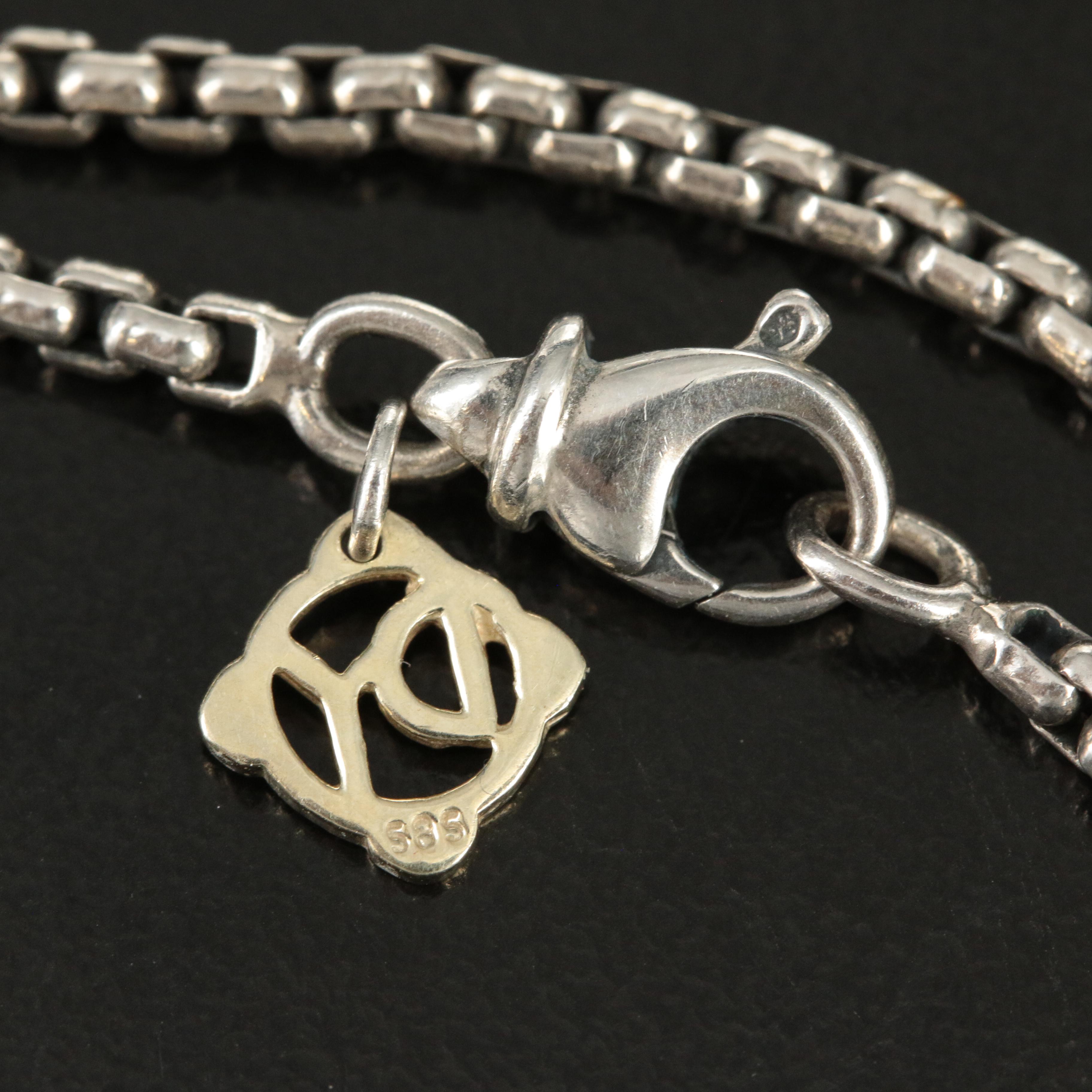 David Yurman Sterling Box Chain Necklace with 14K Accent