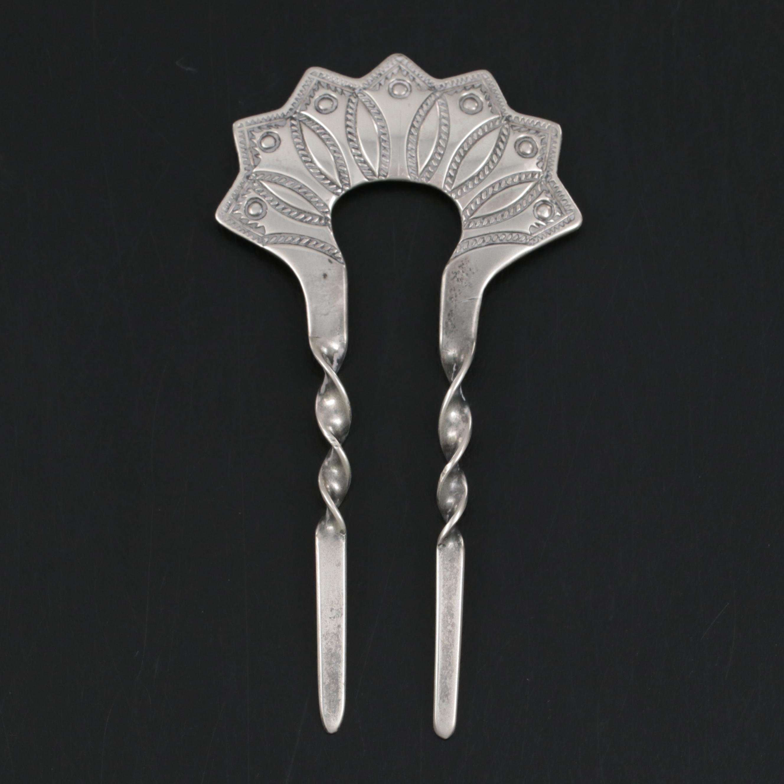 Kenneth Begay Navajo Diné White Hogan Sterling Silver Double Hair Pin