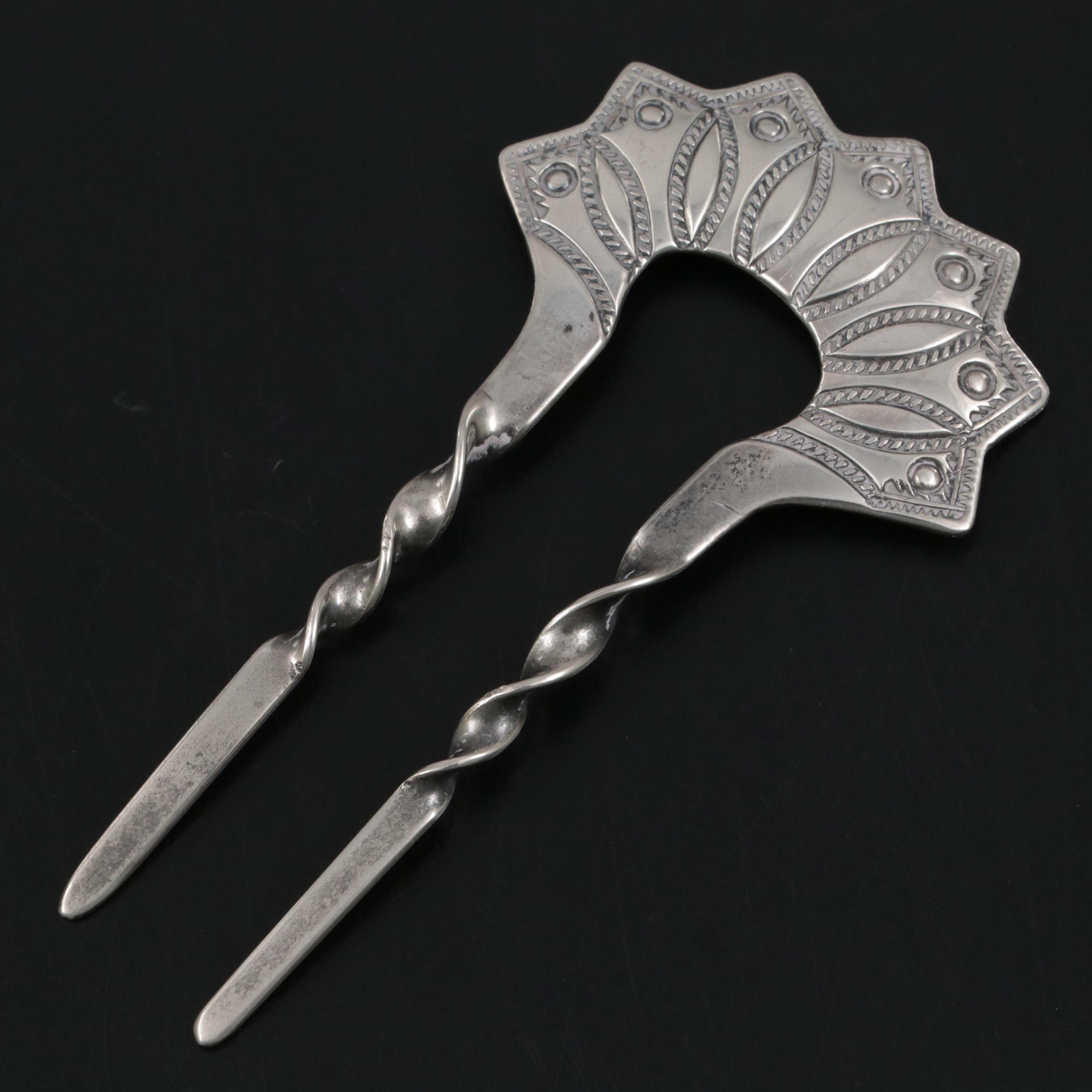 Kenneth Begay Navajo Diné White Hogan Sterling Silver Double Hair Pin