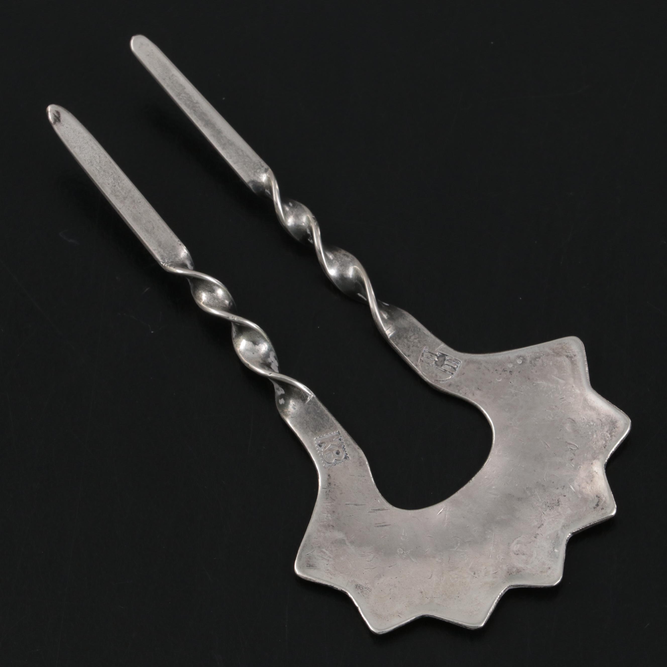 Kenneth Begay Navajo Diné White Hogan Sterling Silver Double Hair Pin