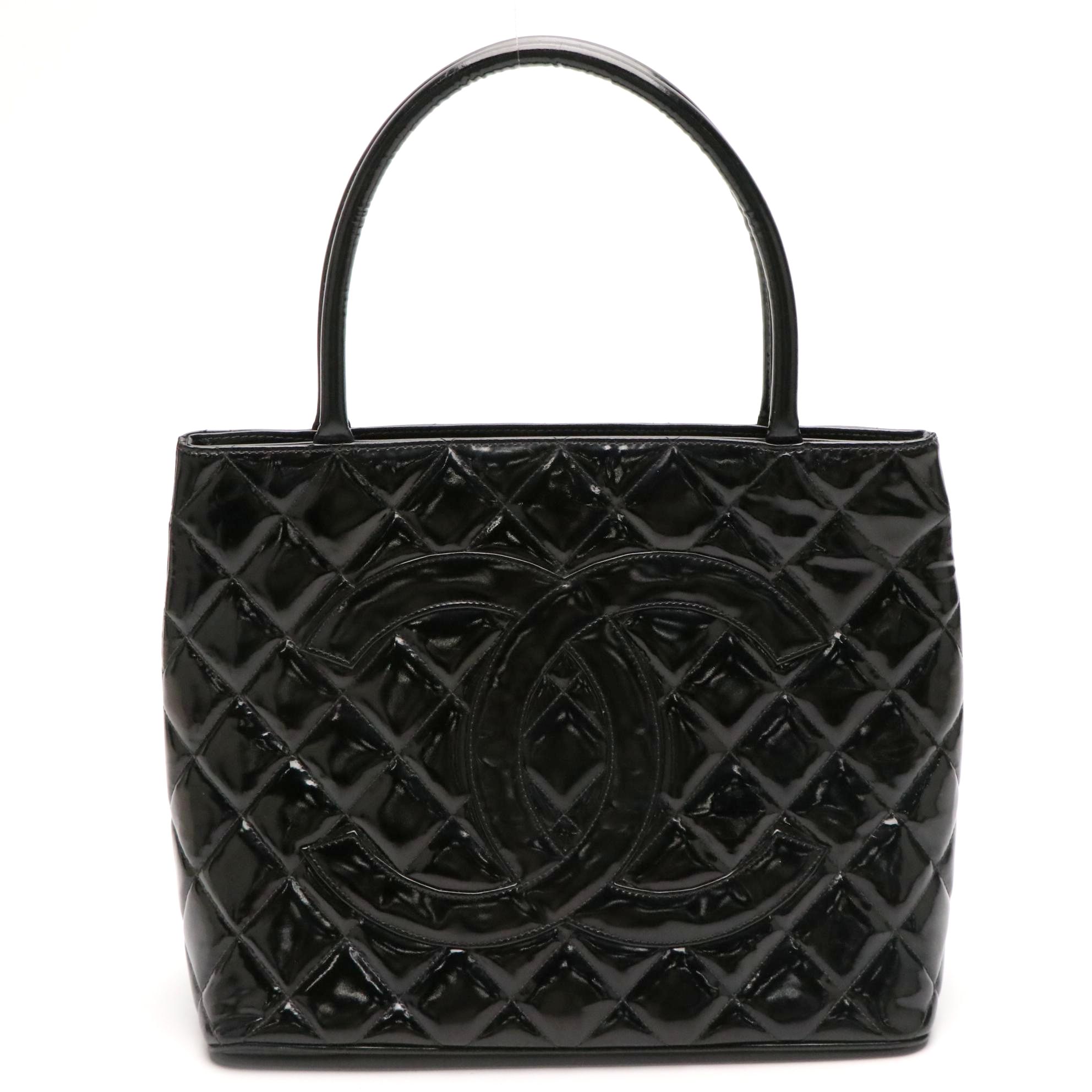 Chanel Medallion Tote in Black Quilted Patent Leather