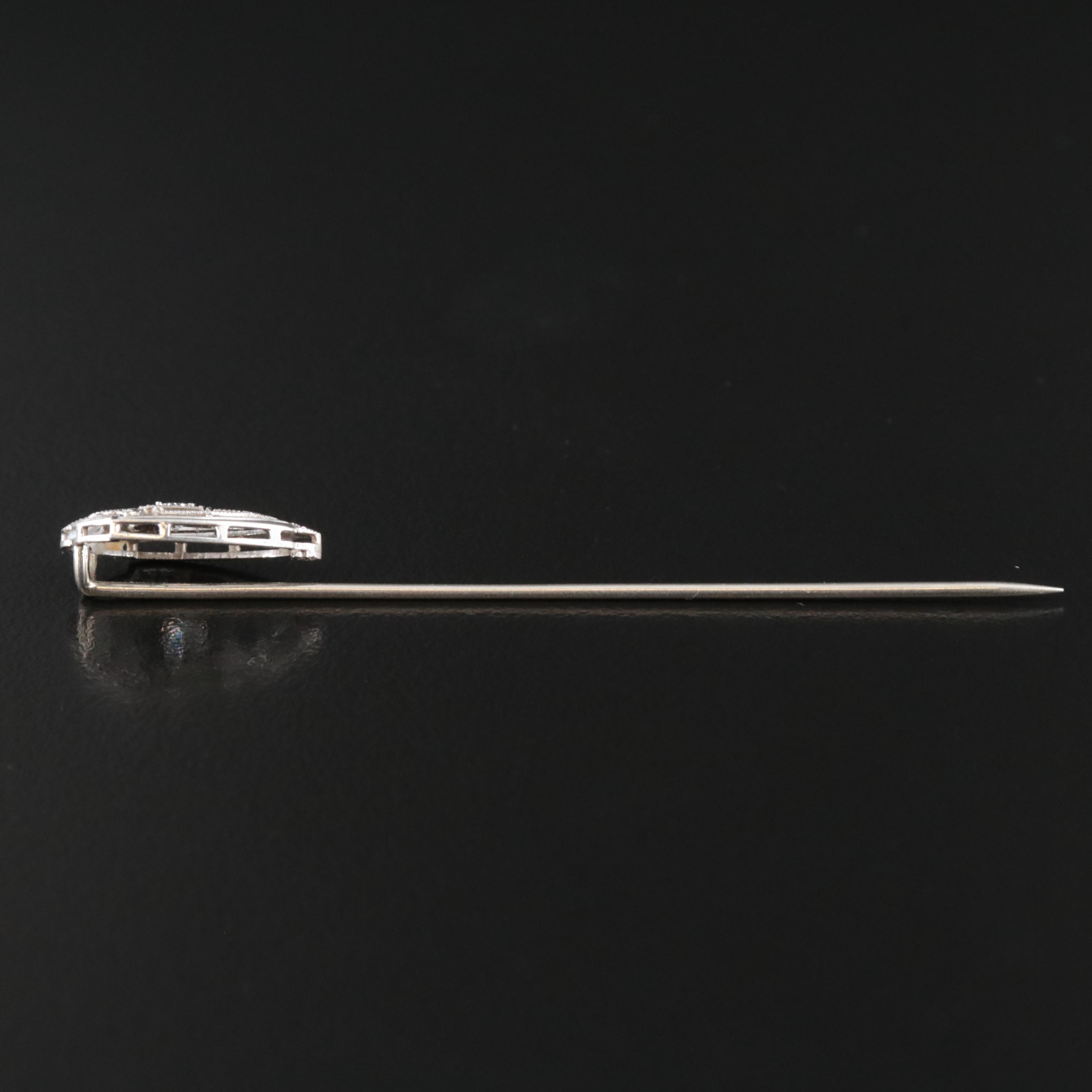 Edwardian Platinum and 14K 0.15 CT Diamond Stick Pin
