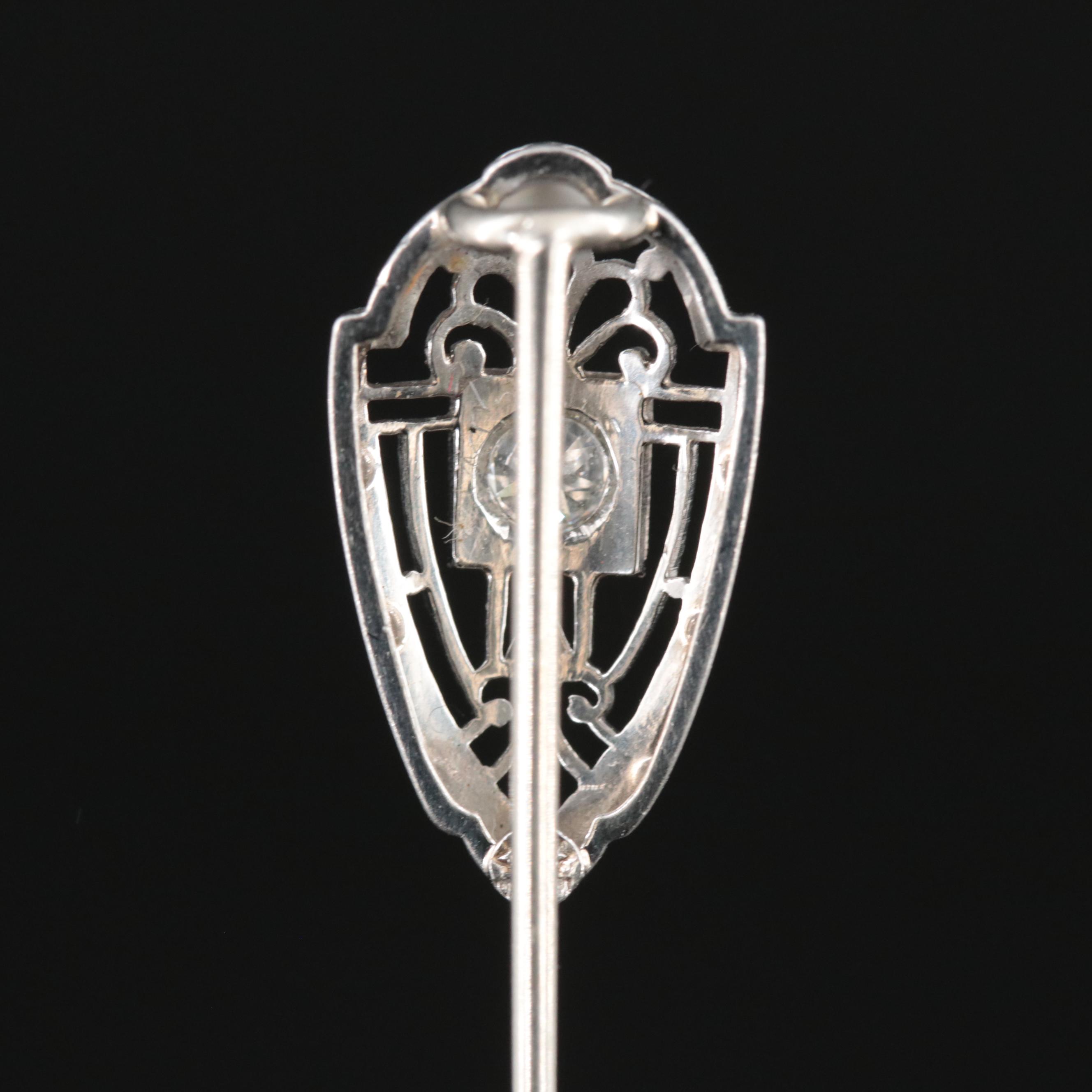 Edwardian Platinum and 14K 0.15 CT Diamond Stick Pin