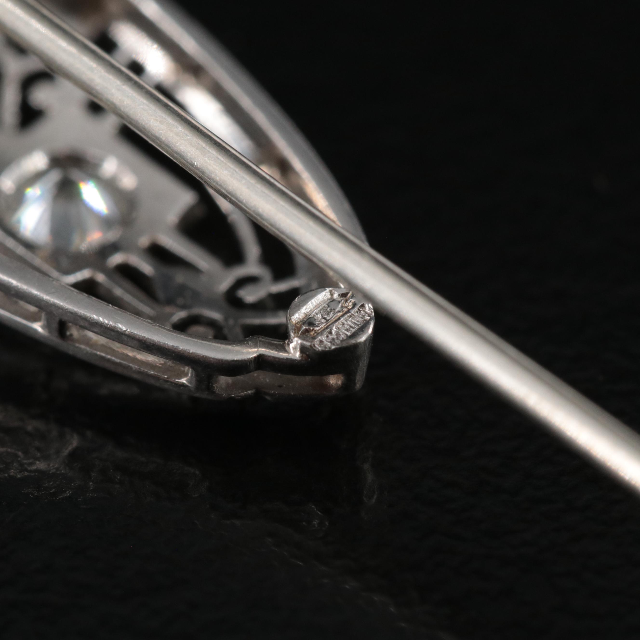 Edwardian Platinum and 14K 0.15 CT Diamond Stick Pin