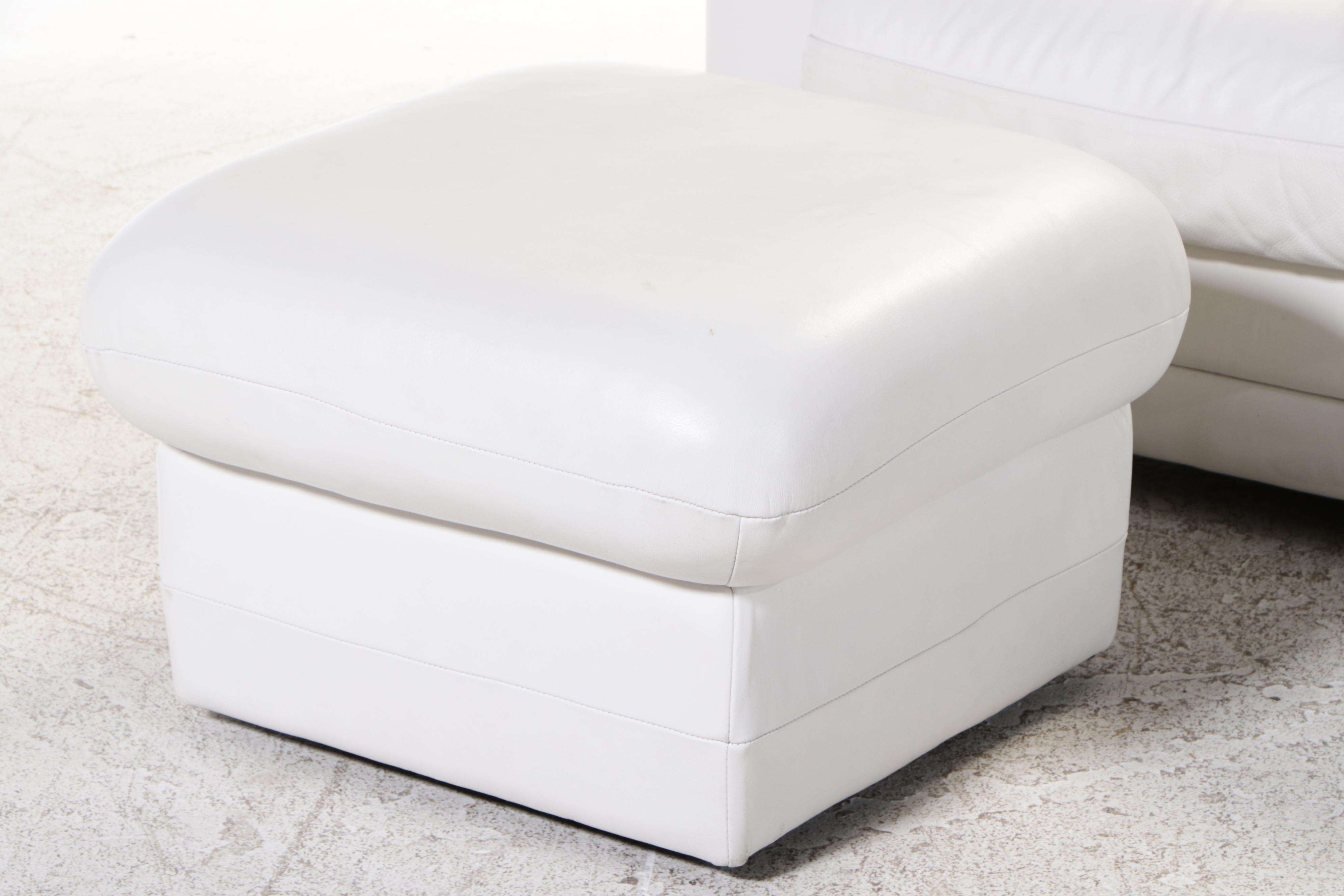 1/4 Italian White Leather Easy Armchair with Ottoman