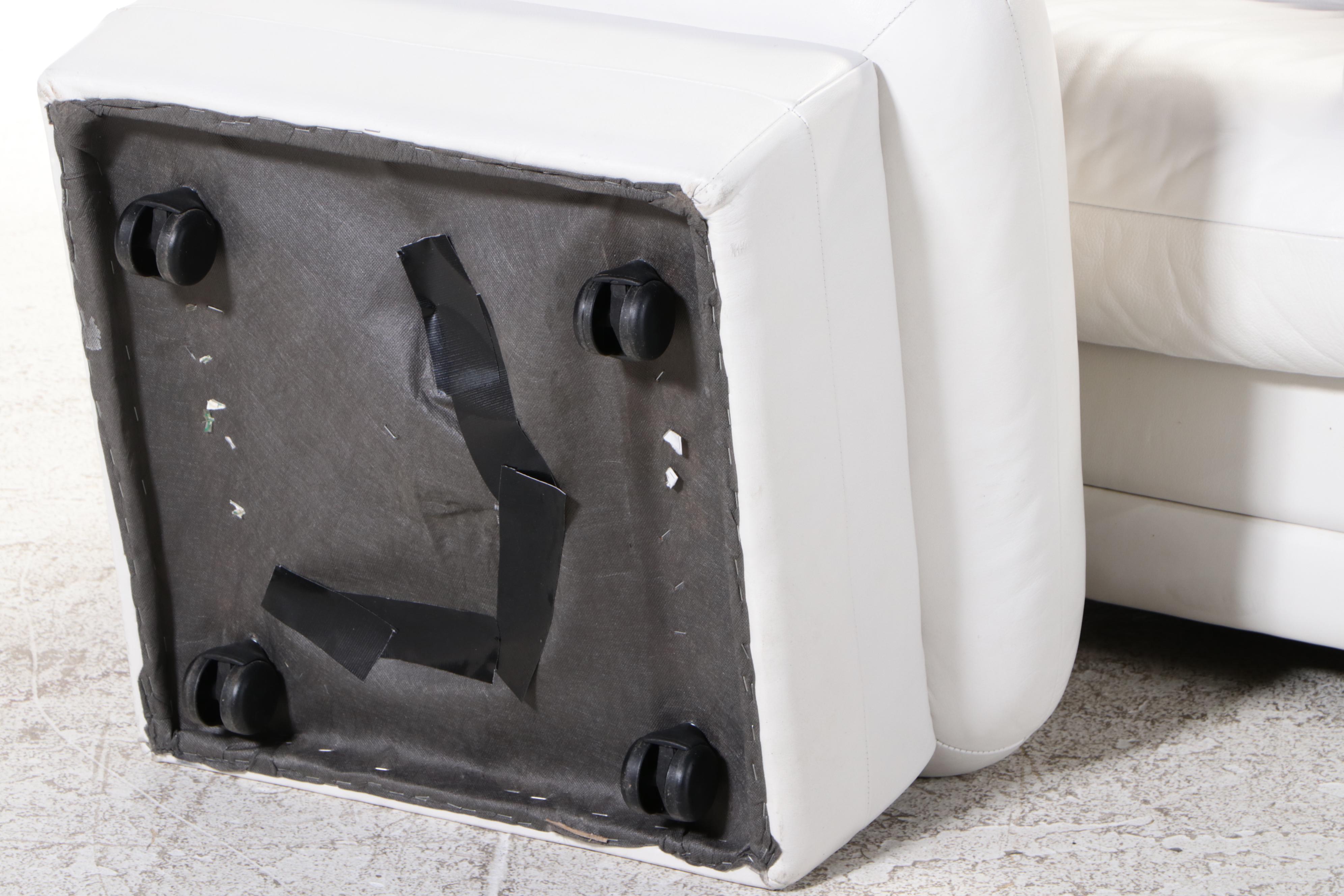 1/4 Italian White Leather Easy Armchair with Ottoman