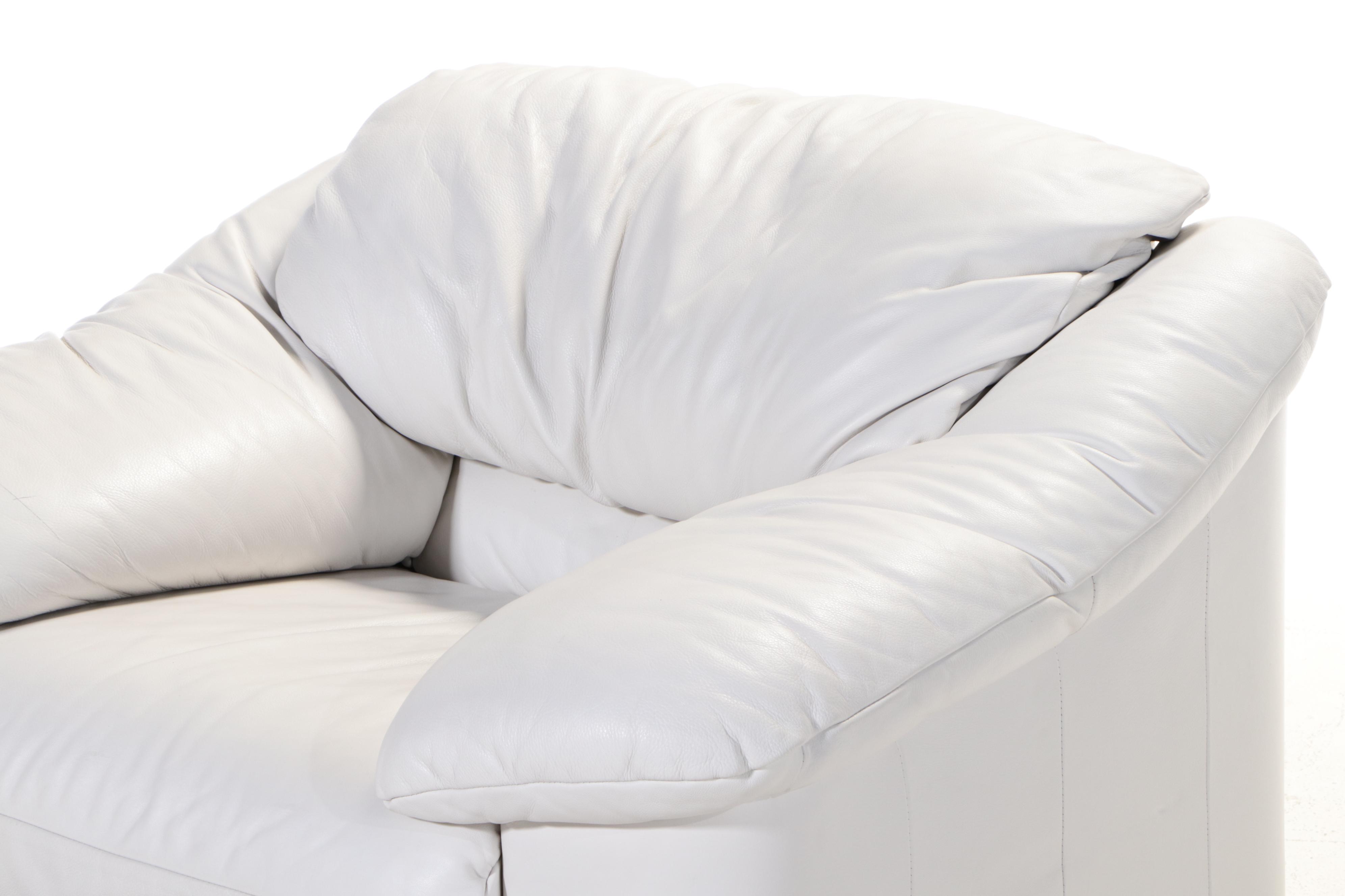 1/4 Italian White Leather Easy Armchair with Ottoman