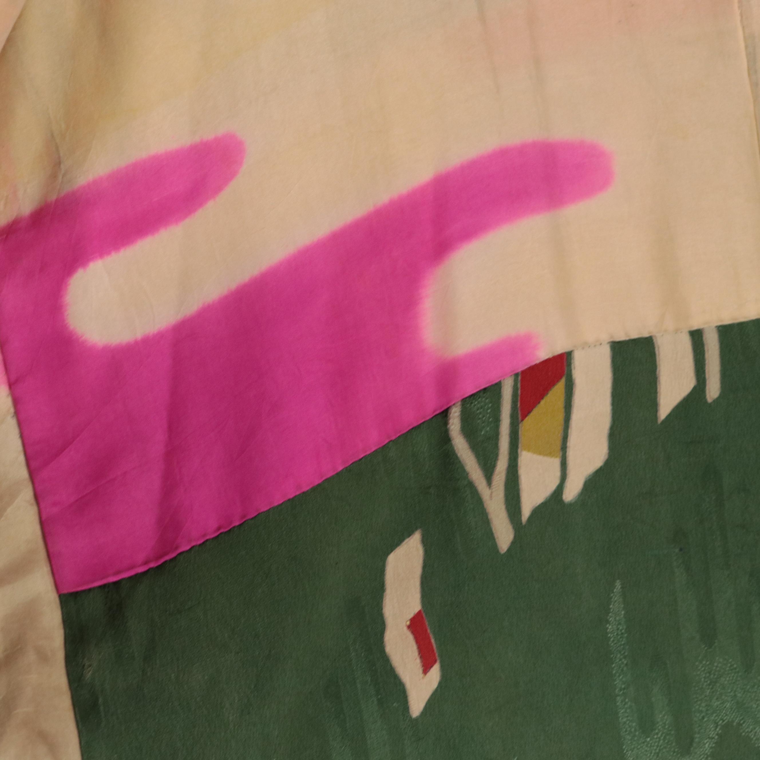 Green Haori Style Jacket in Abstract Print Silk Jacquard