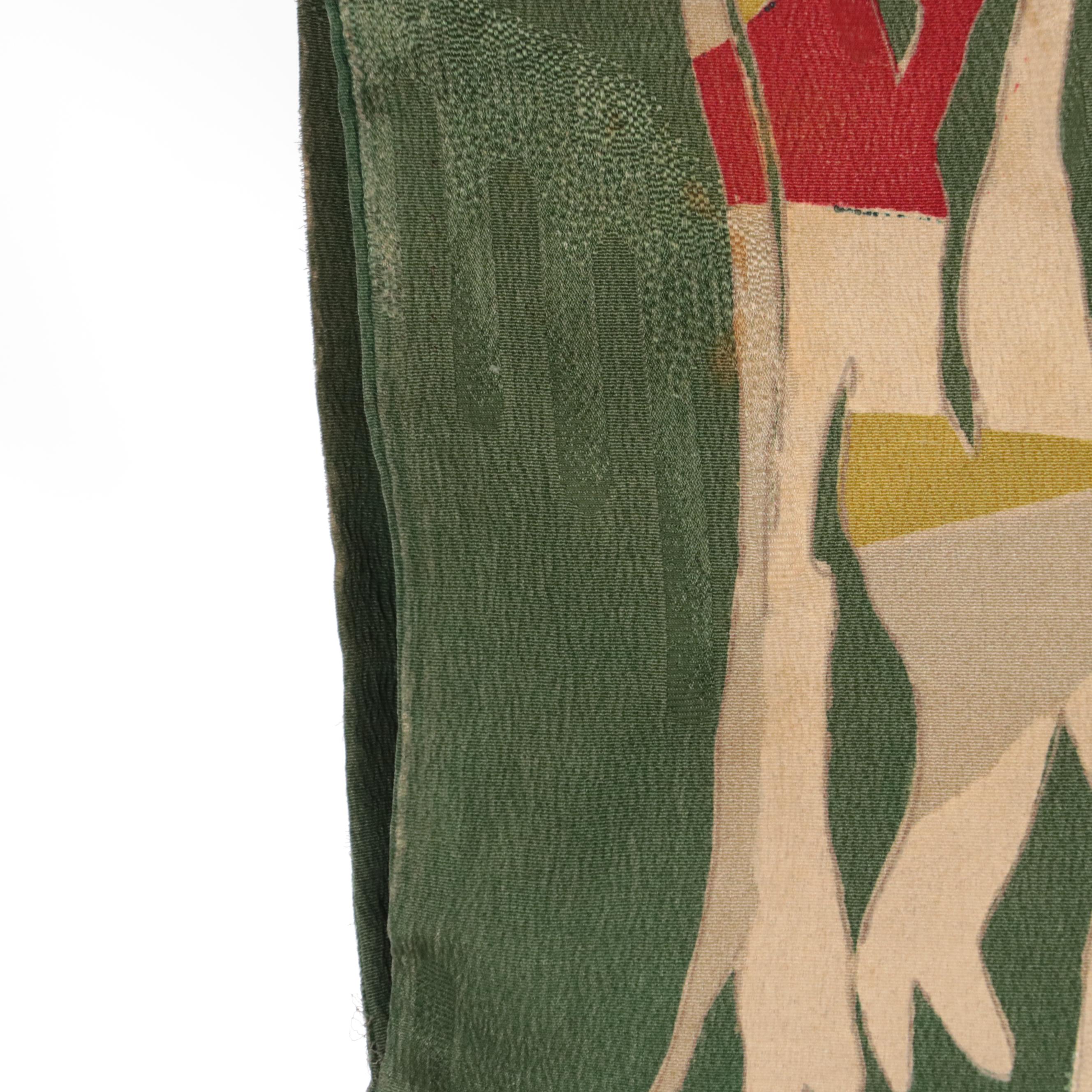 Green Haori Style Jacket in Abstract Print Silk Jacquard