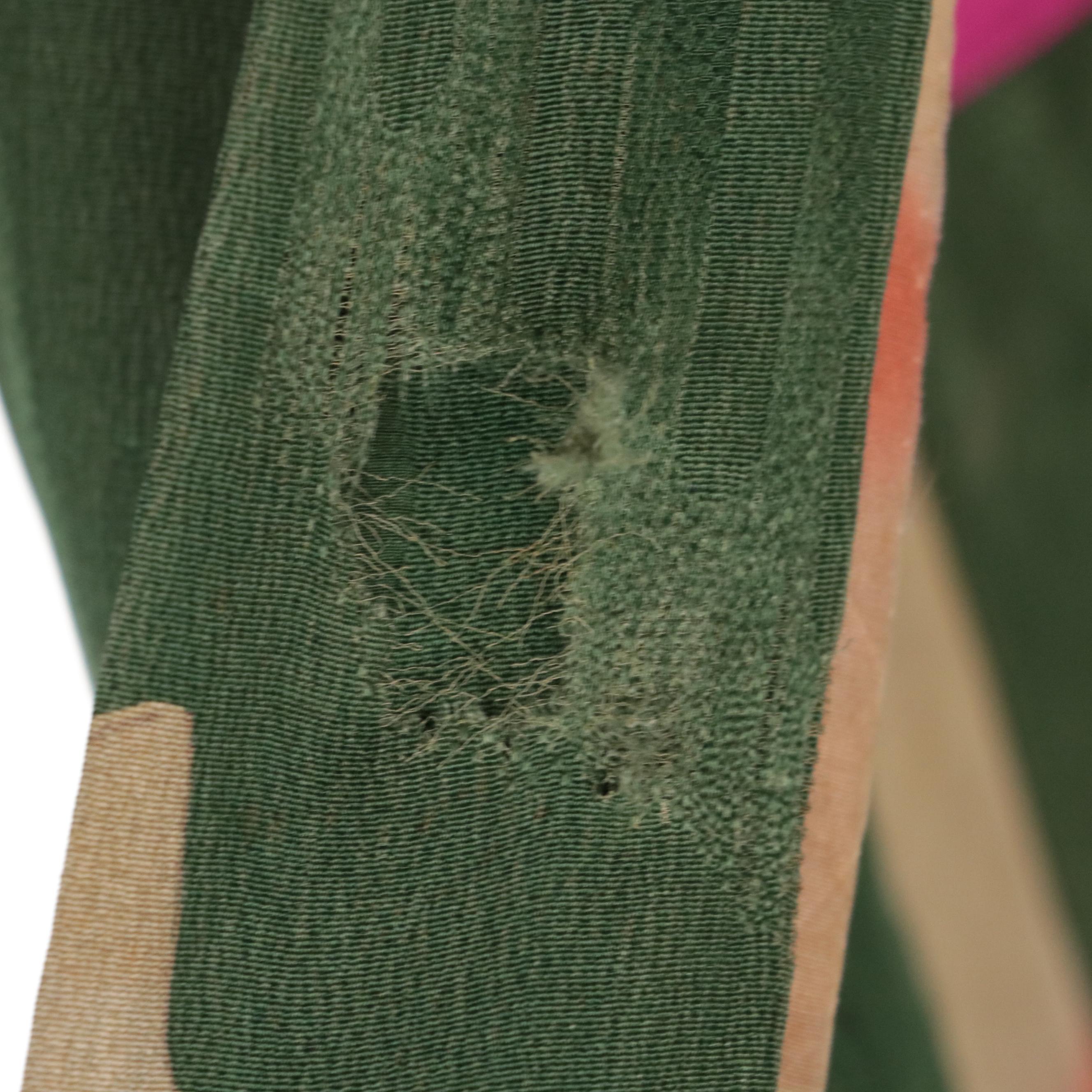 Green Haori Style Jacket in Abstract Print Silk Jacquard