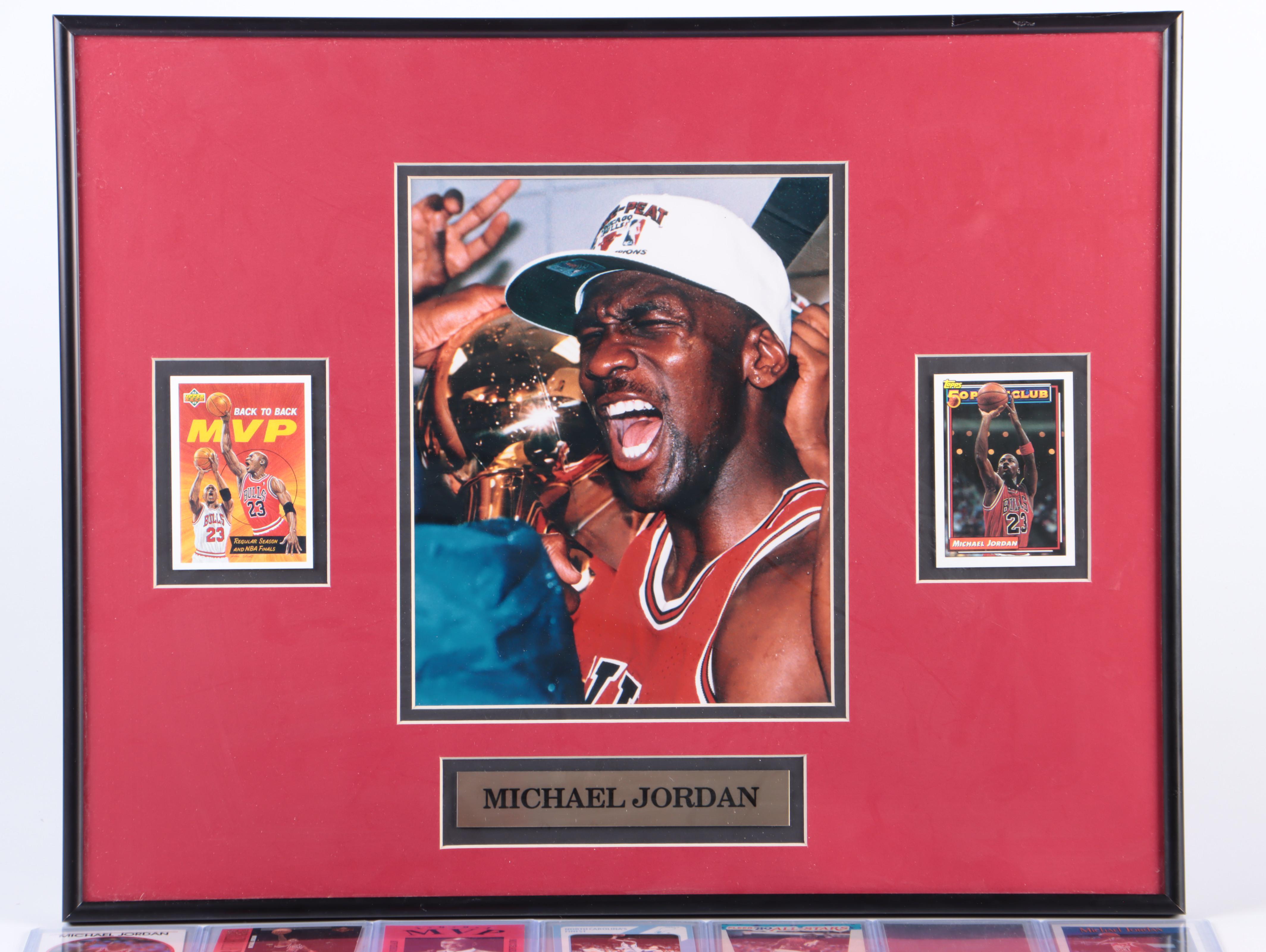Michael Jordan Chicago Bulls Framed and Matted Display with Basketball Cards