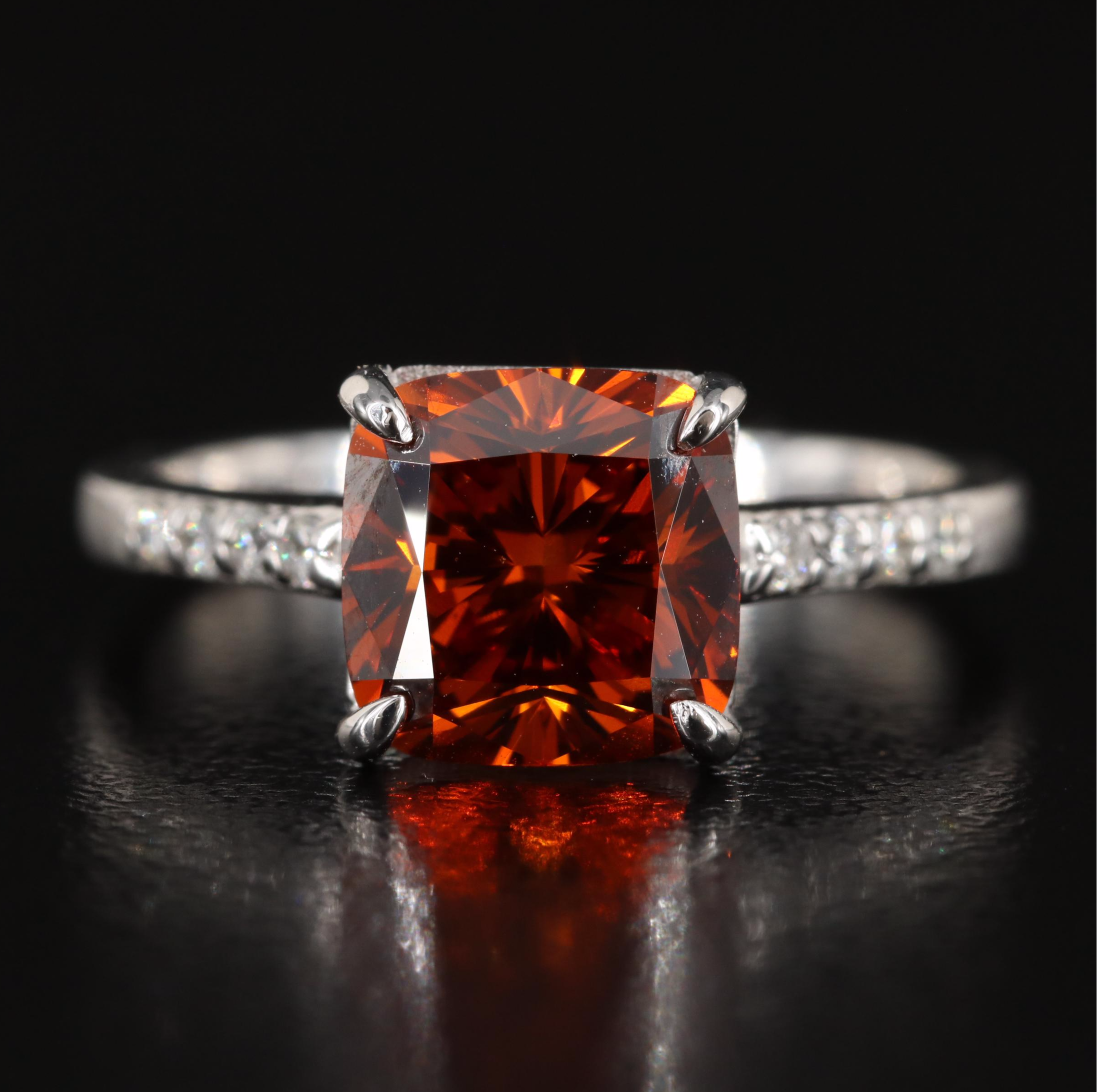 18K 3.15 CTW Diamond Ring Fancy Dark Orange Center