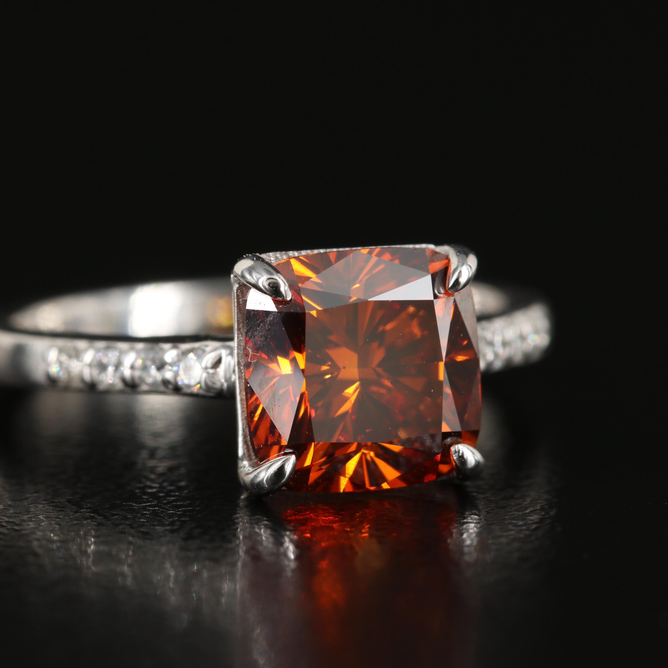 18K 3.15 CTW Diamond Ring Fancy Dark Orange Center