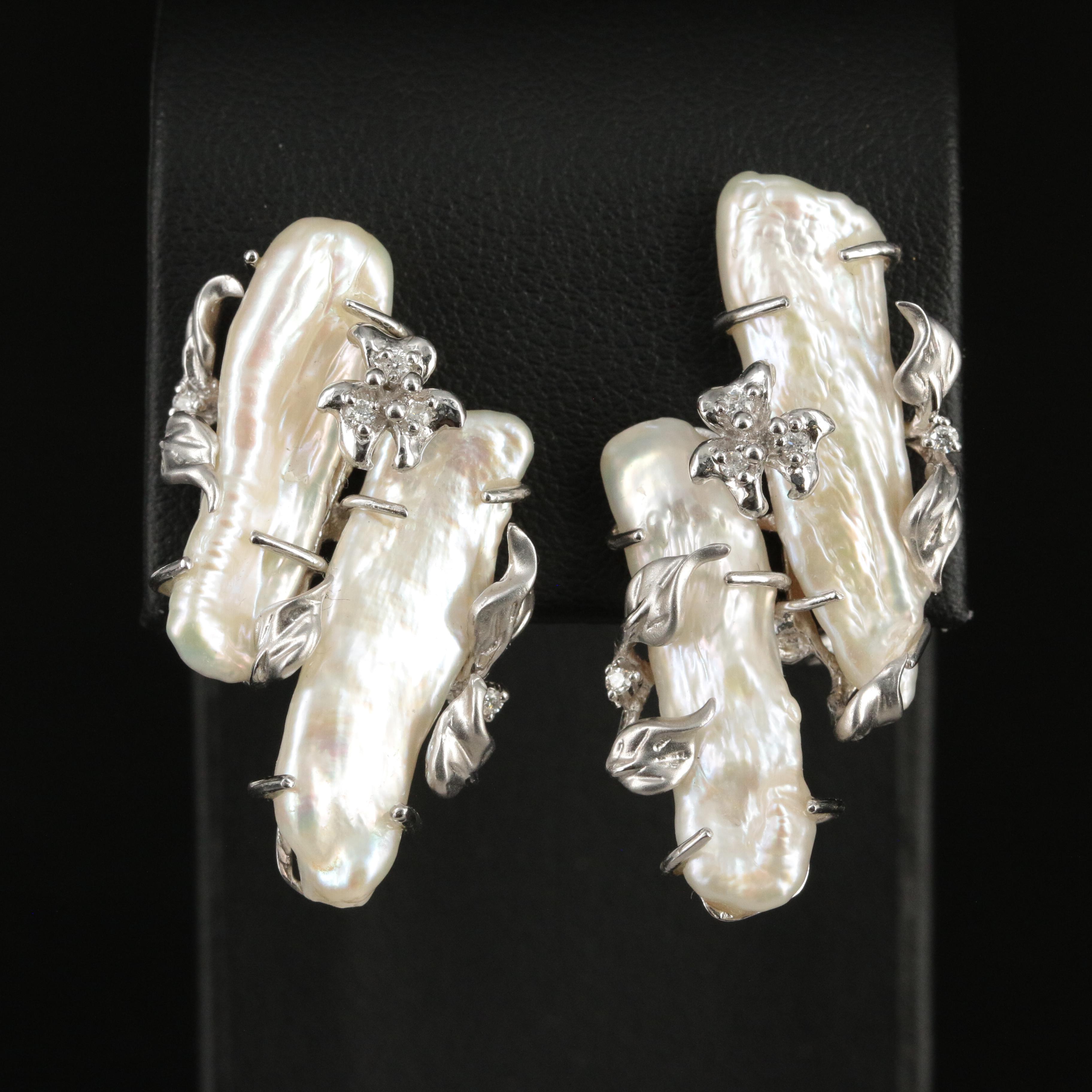 18K Baroque Pearl and Diamond Earrings