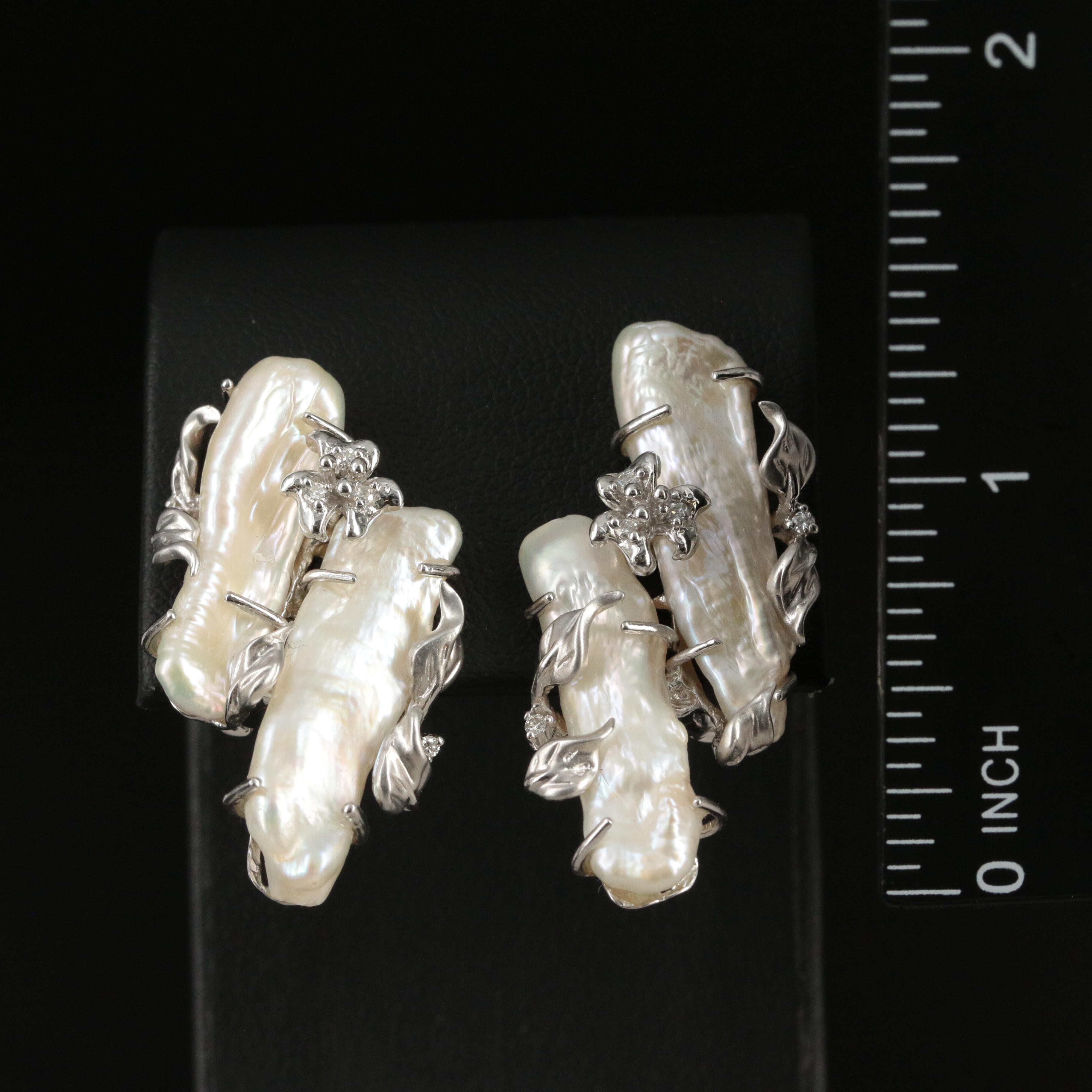 18K Baroque Pearl and Diamond Earrings
