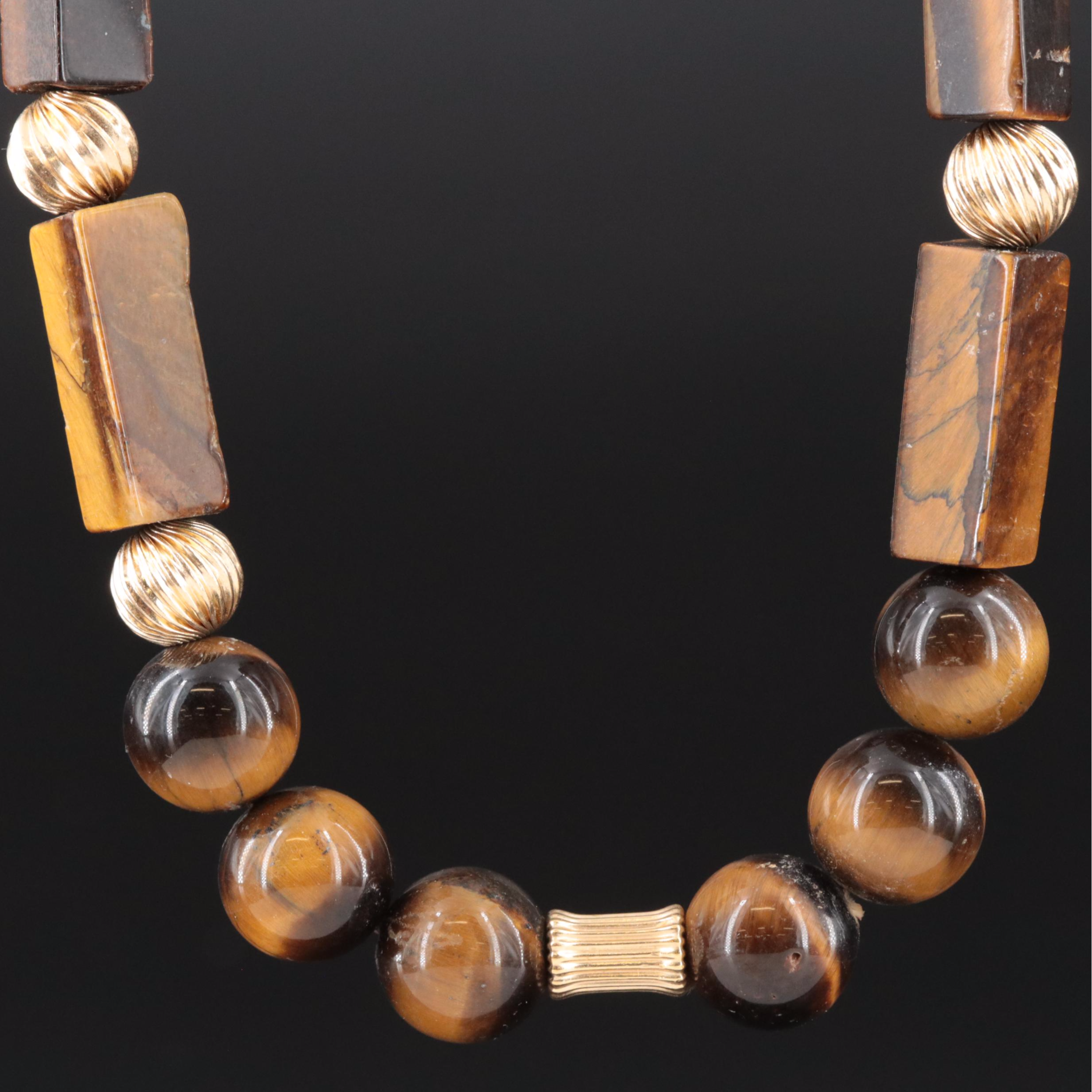 14K Tiger's Eye Bead Necklace
