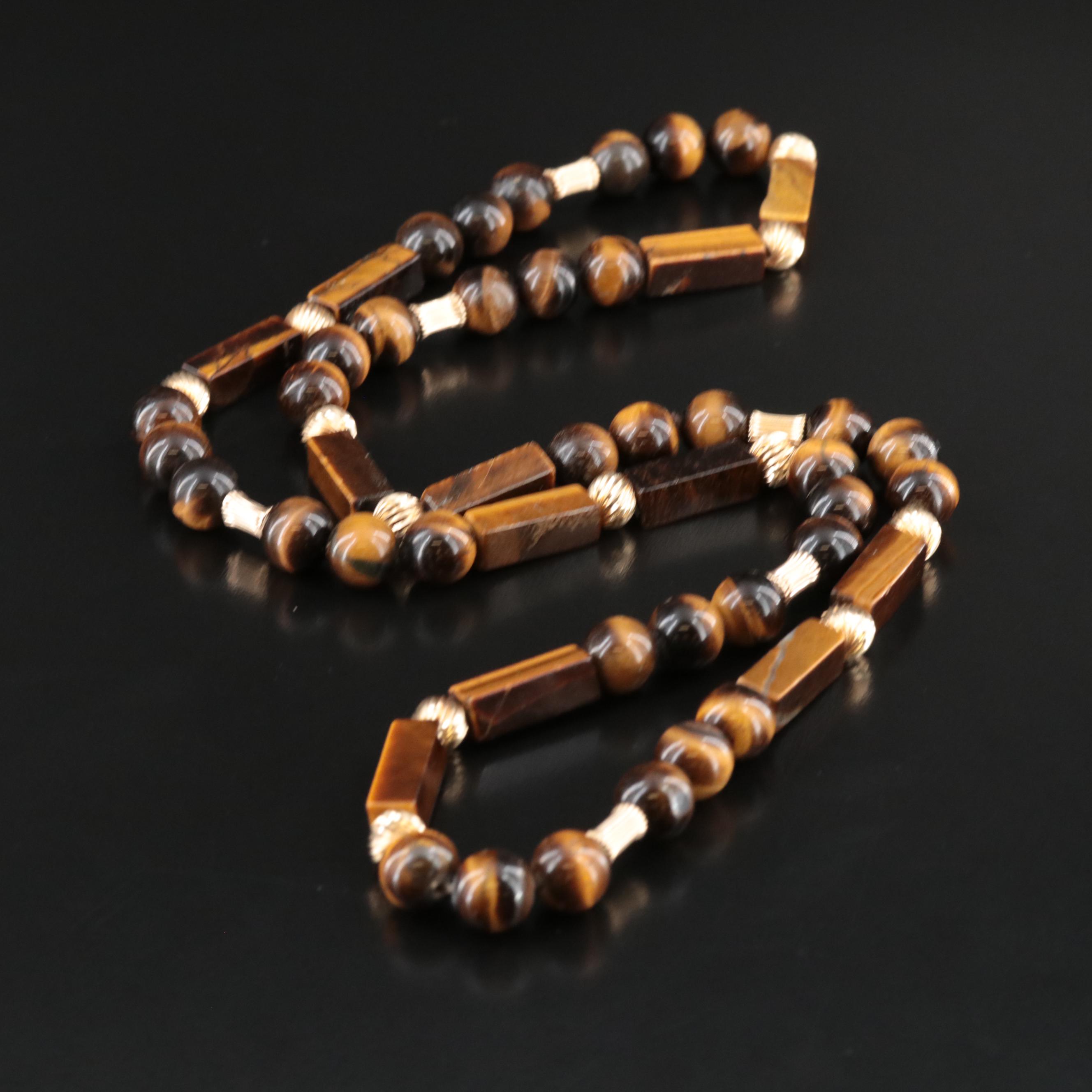 14K Tiger's Eye Bead Necklace