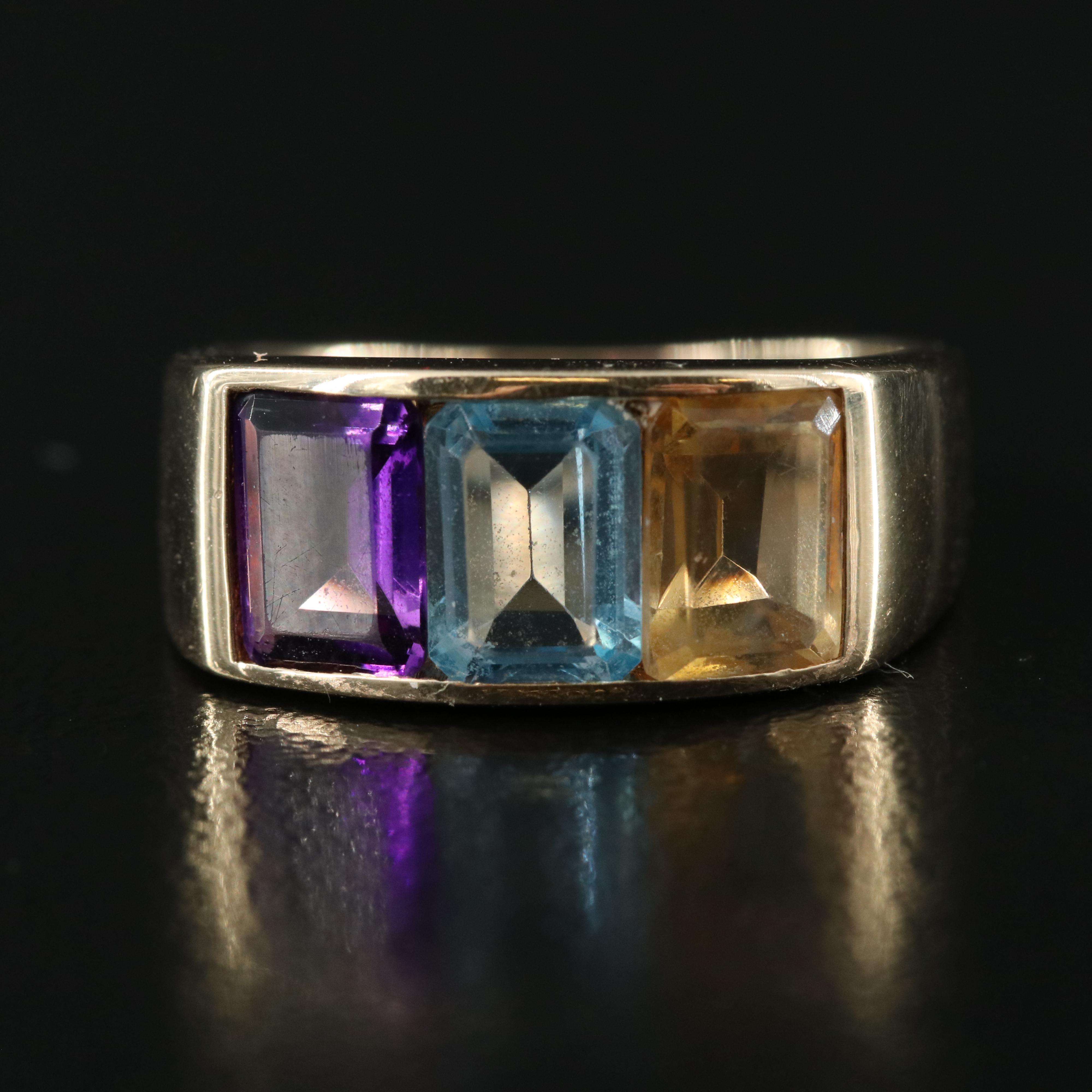 14K Citrine, Topaz and Amethyst Ring