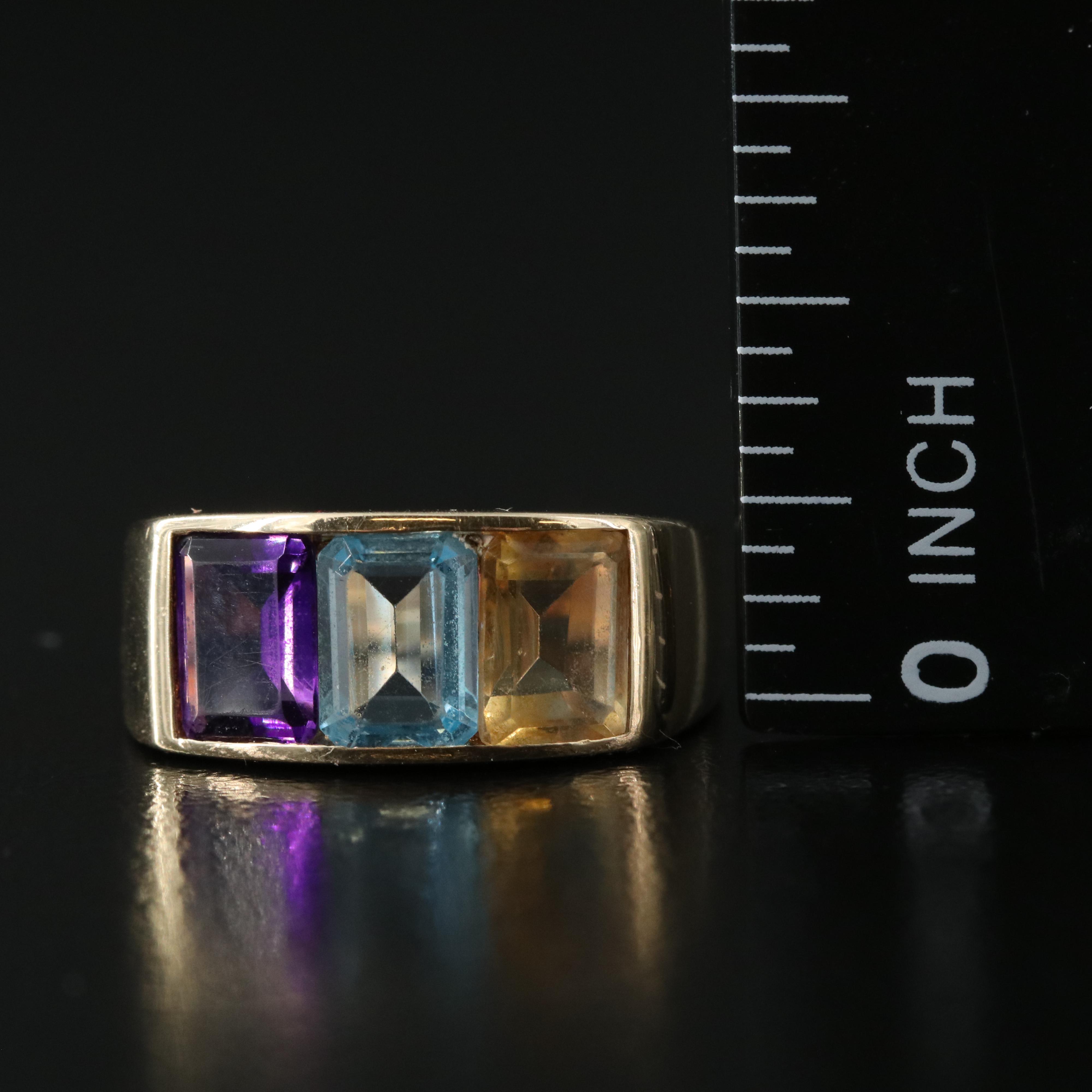 14K Citrine, Topaz and Amethyst Ring