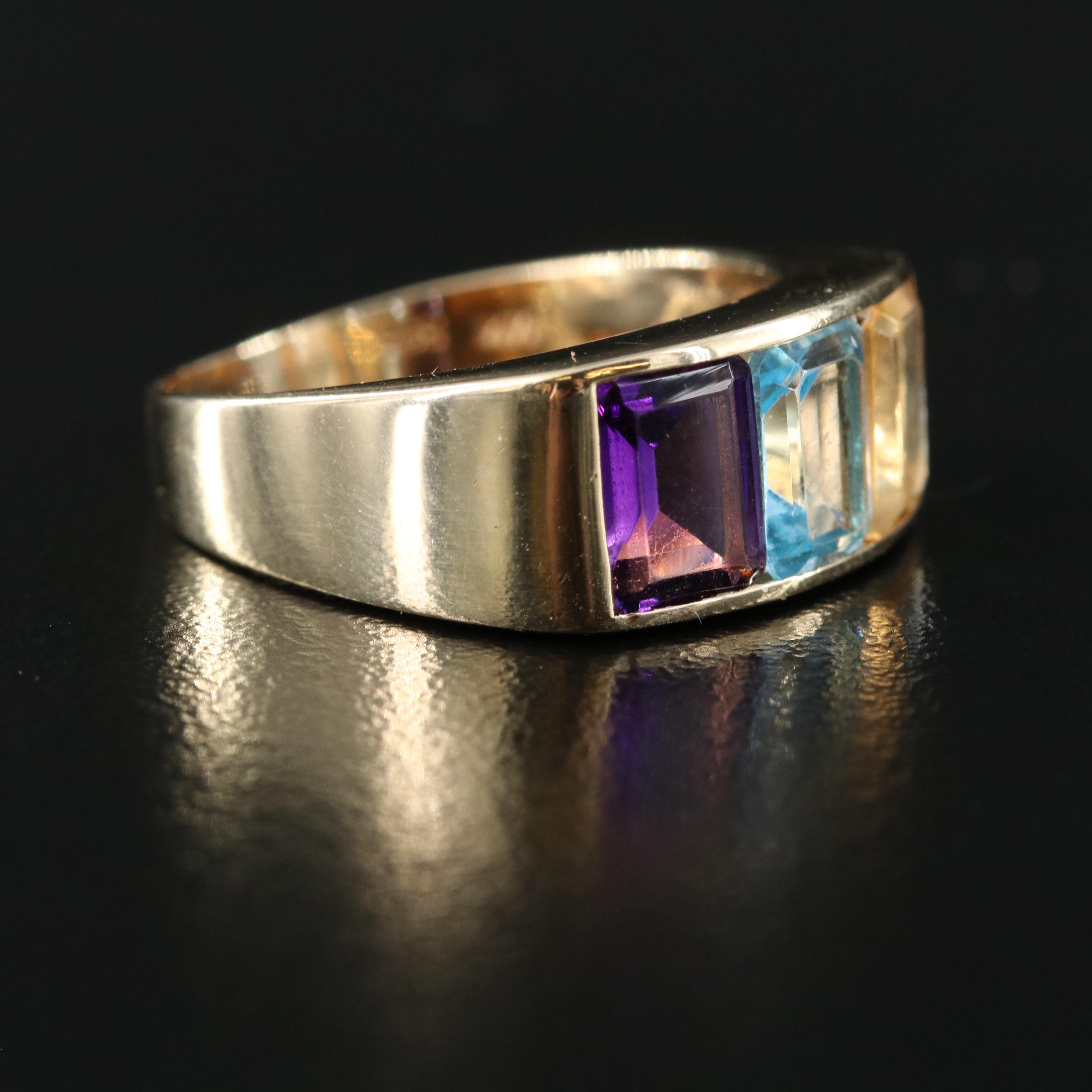 14K Citrine, Topaz and Amethyst Ring