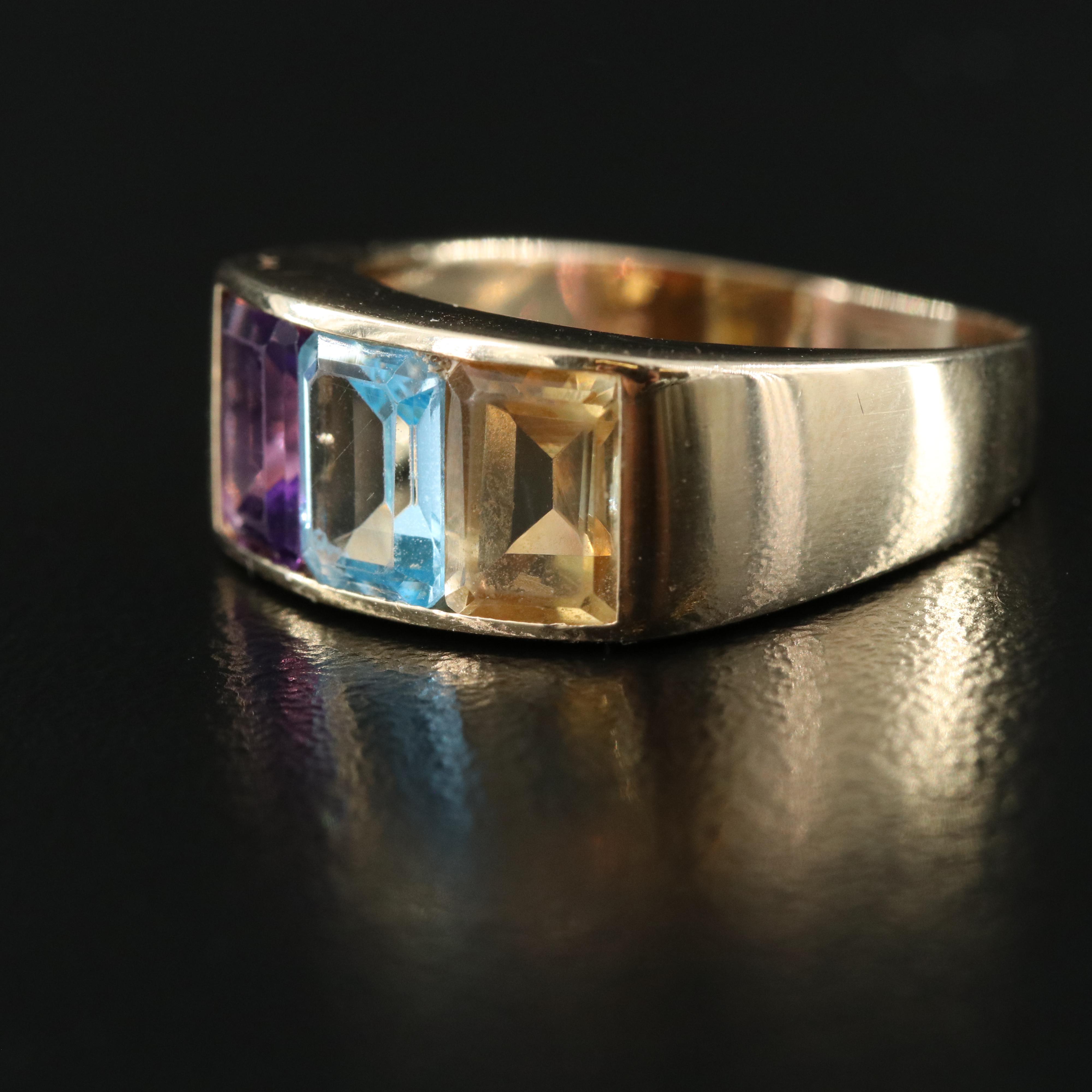 14K Citrine, Topaz and Amethyst Ring