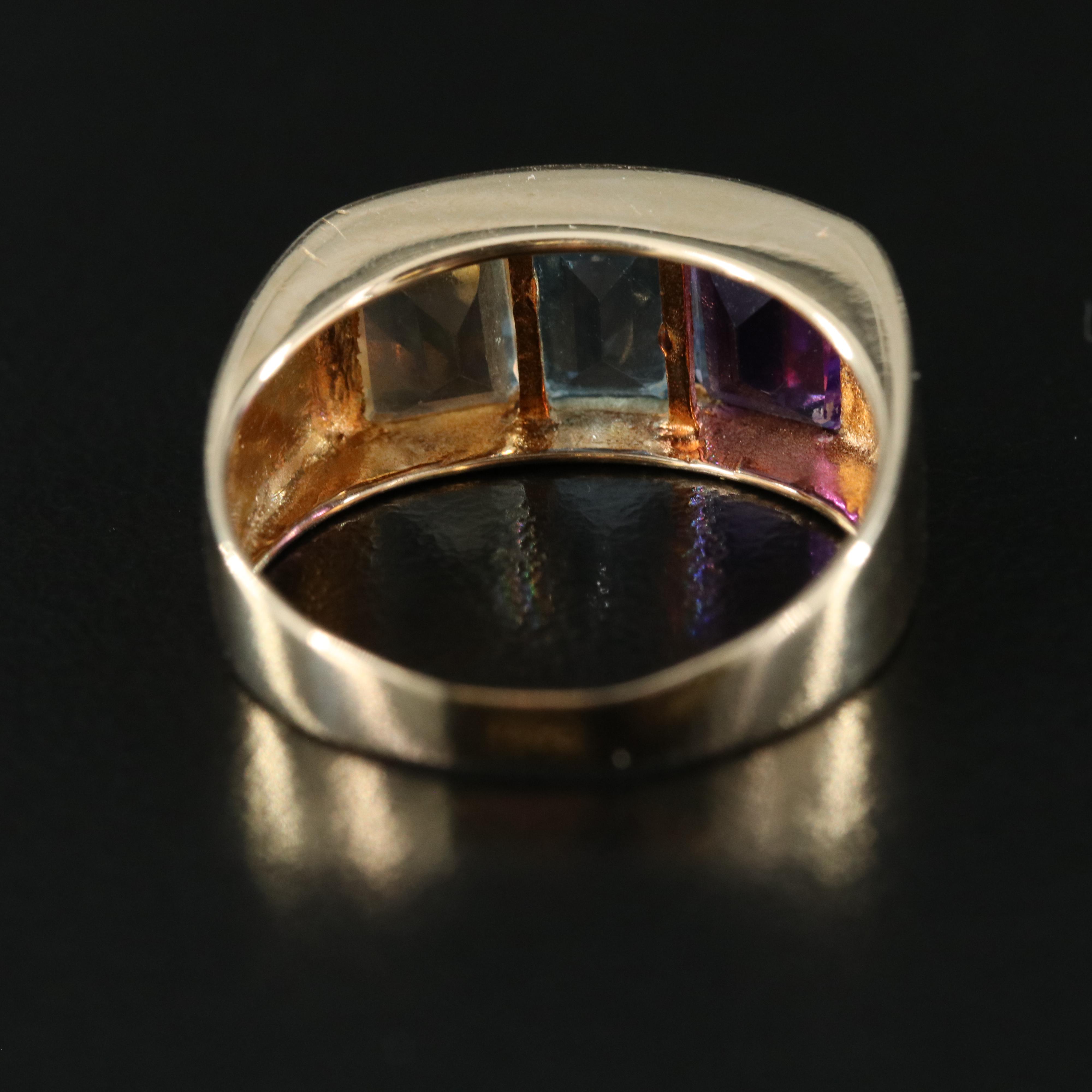 14K Citrine, Topaz and Amethyst Ring