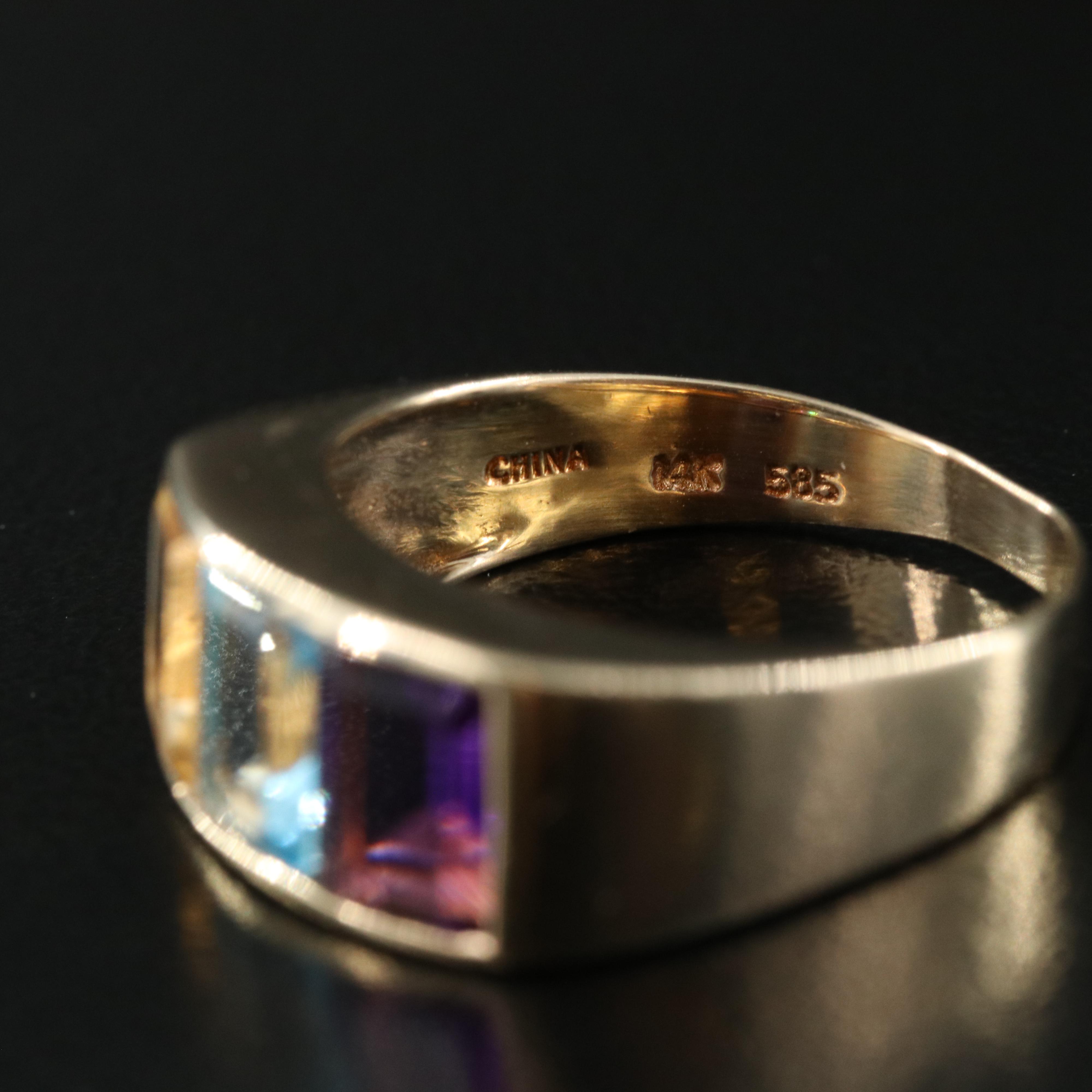 14K Citrine, Topaz and Amethyst Ring
