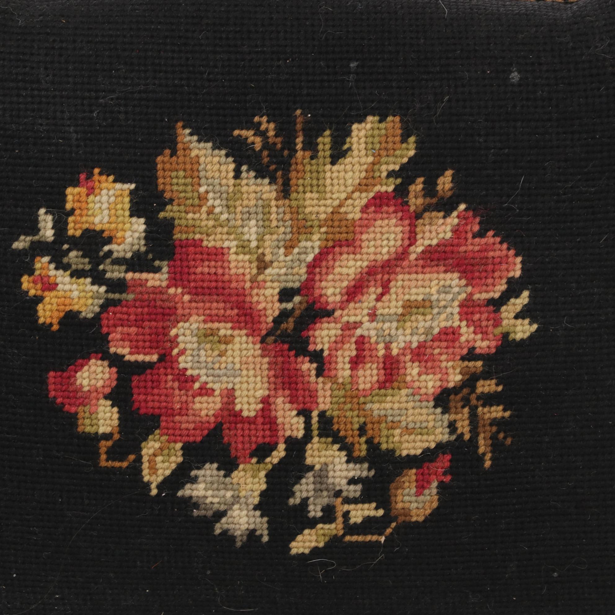 Victorian Iron Footstool With Needlepoint and 1860s Fashion Items and Parasol