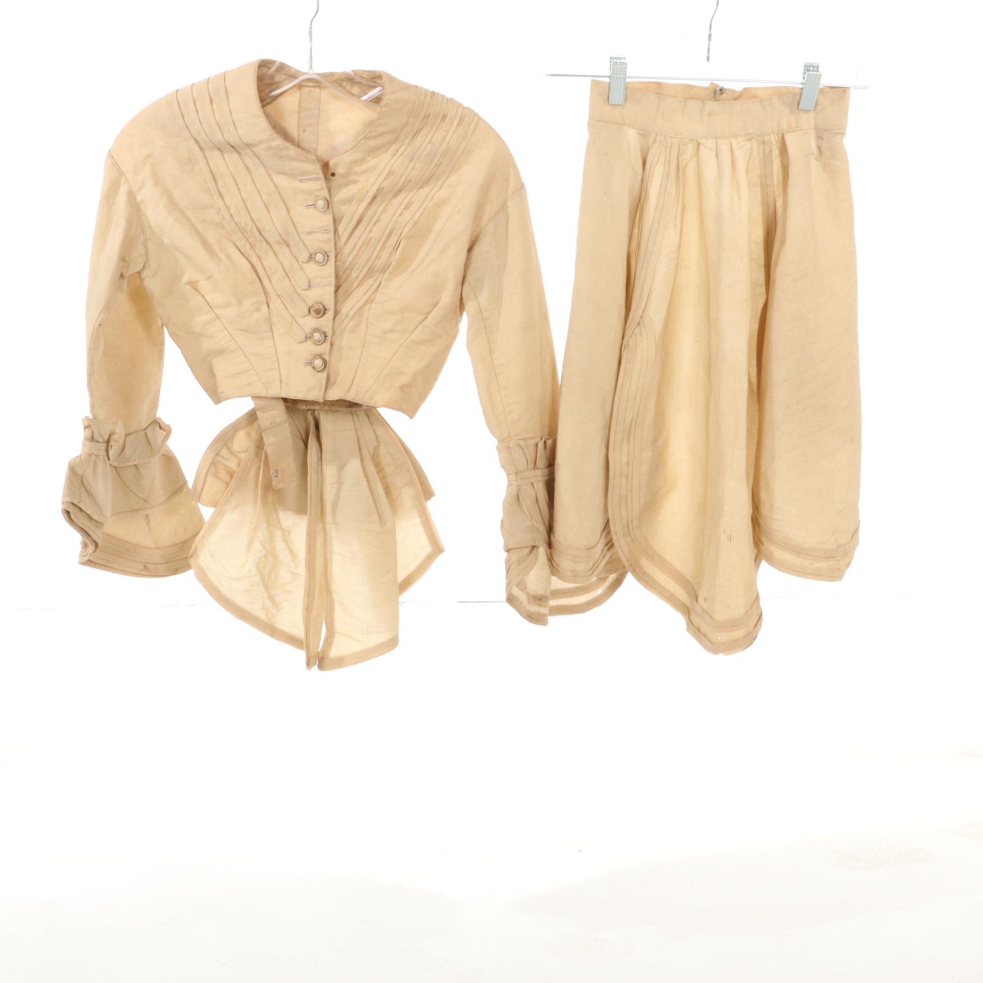 Victorian Iron Footstool With Needlepoint and 1860s Fashion Items and Parasol