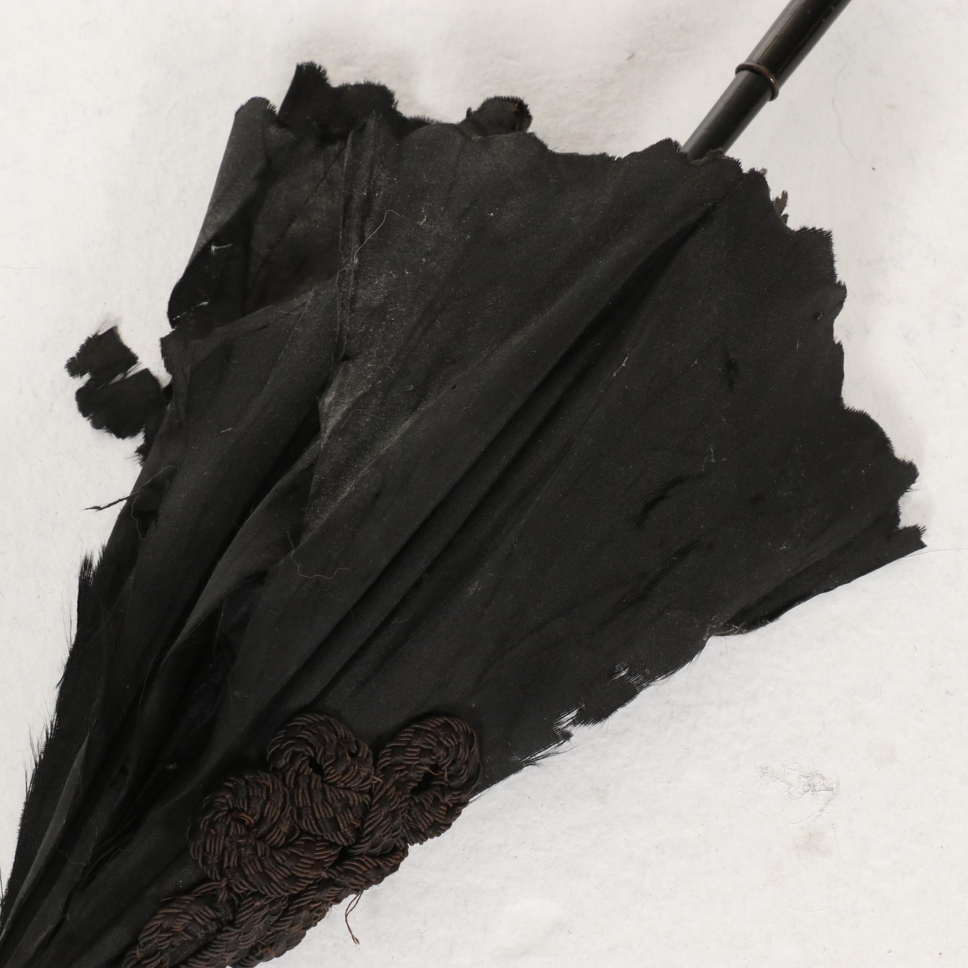 Victorian Iron Footstool With Needlepoint and 1860s Fashion Items and Parasol