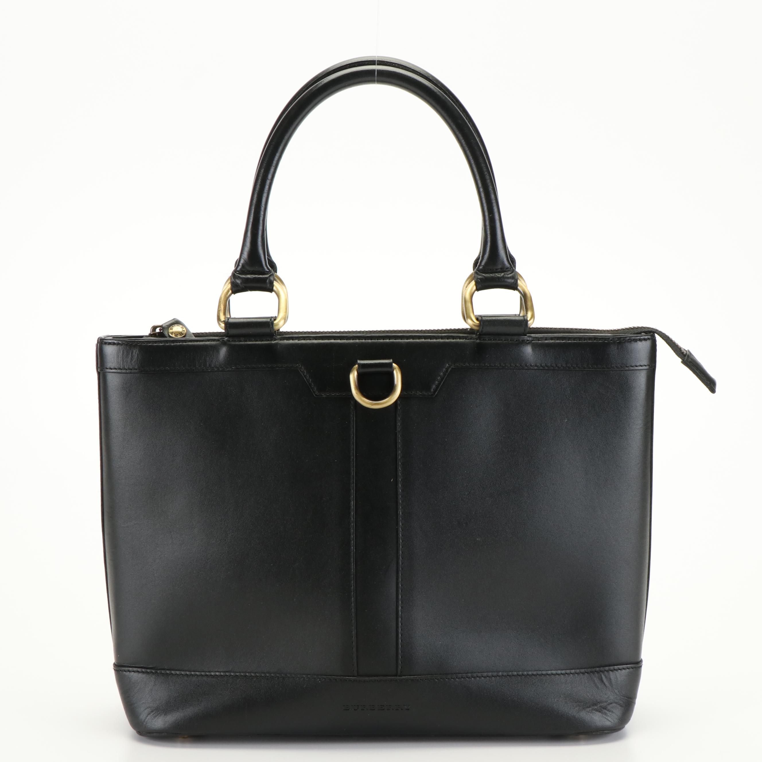 Burberry Black Leather and Vintage Check Handbag
