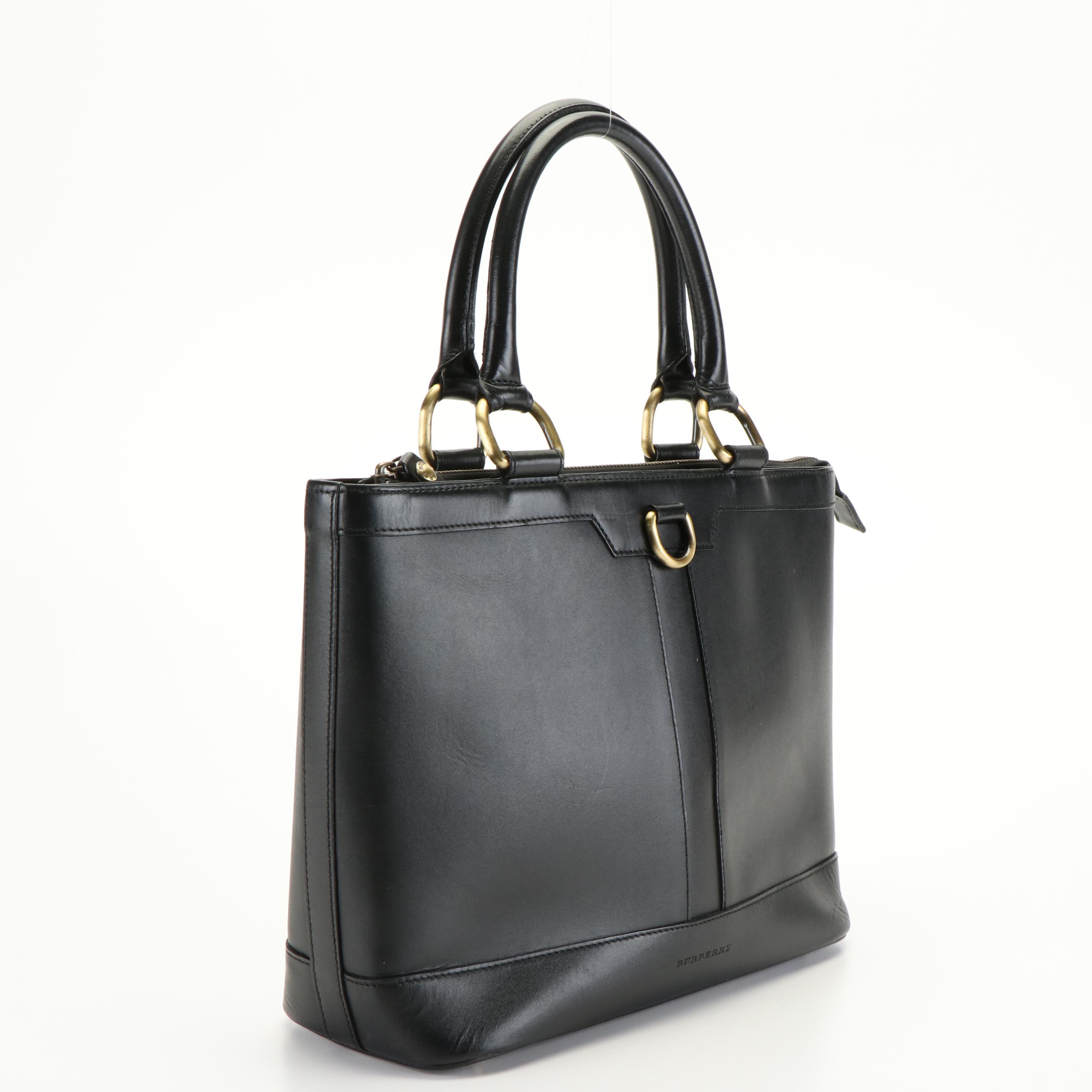 Burberry Black Leather and Vintage Check Handbag