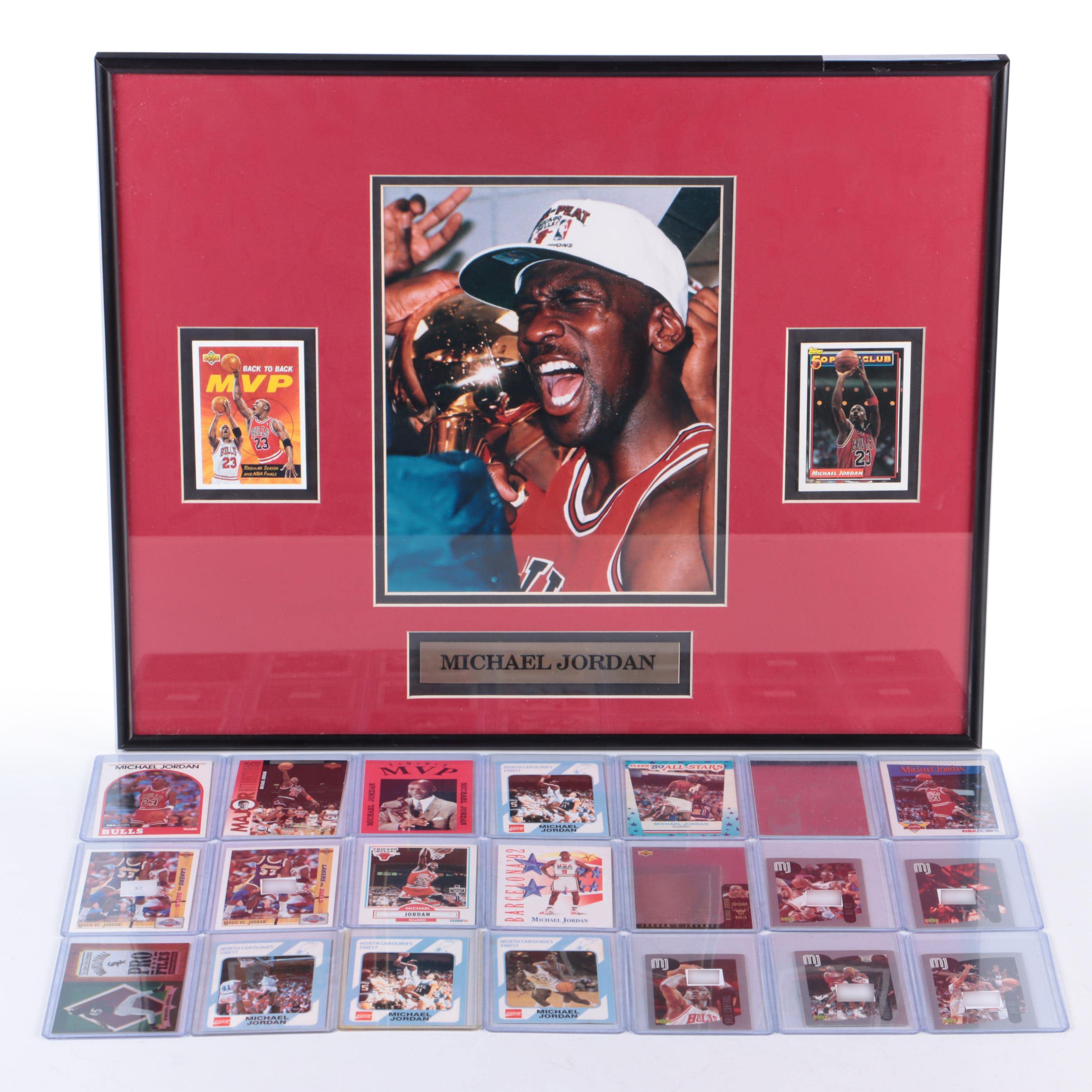 Michael Jordan Chicago Bulls Framed and Matted Display with Basketball Cards