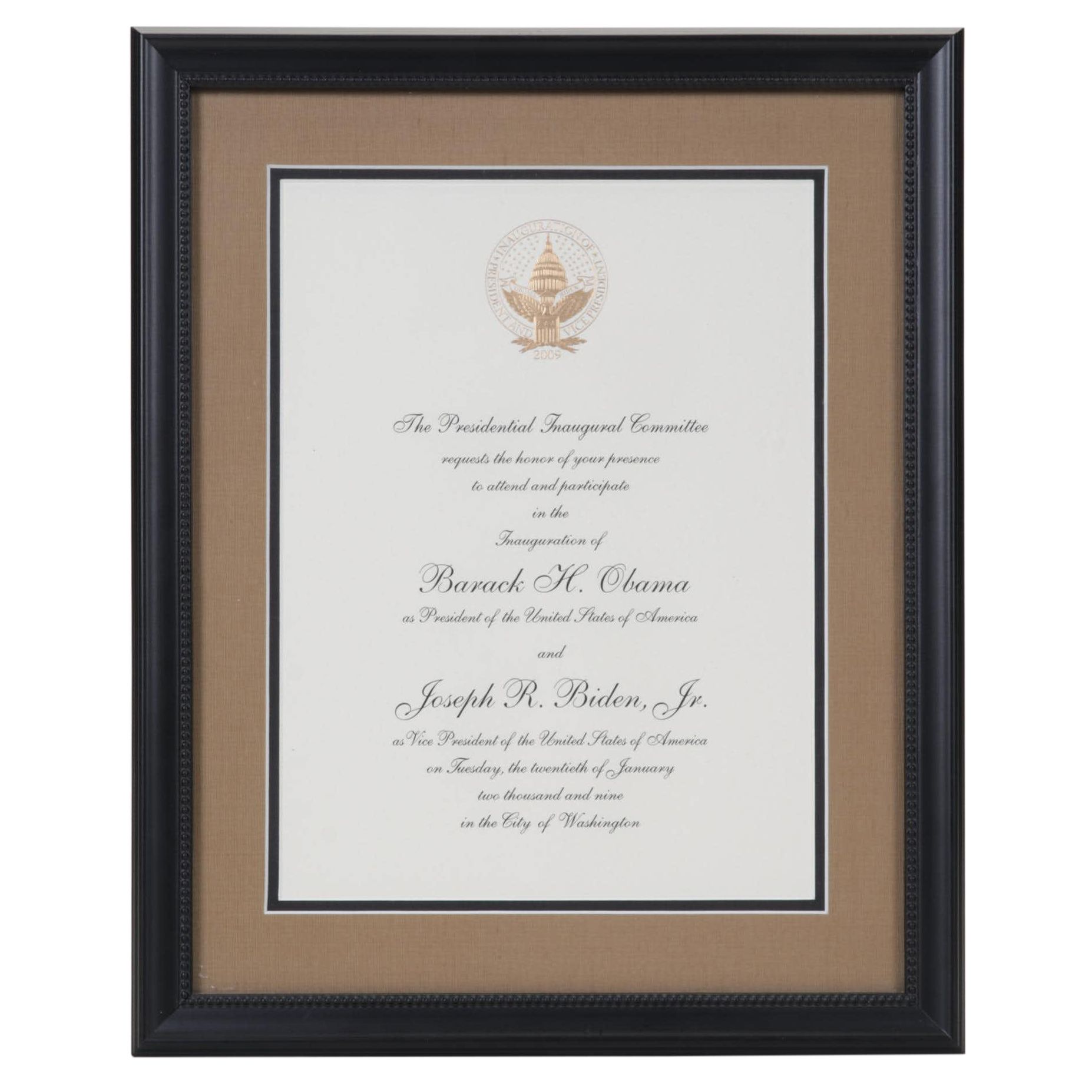 2009 Inaugural Invitation for Obama/Biden White House in Frame
