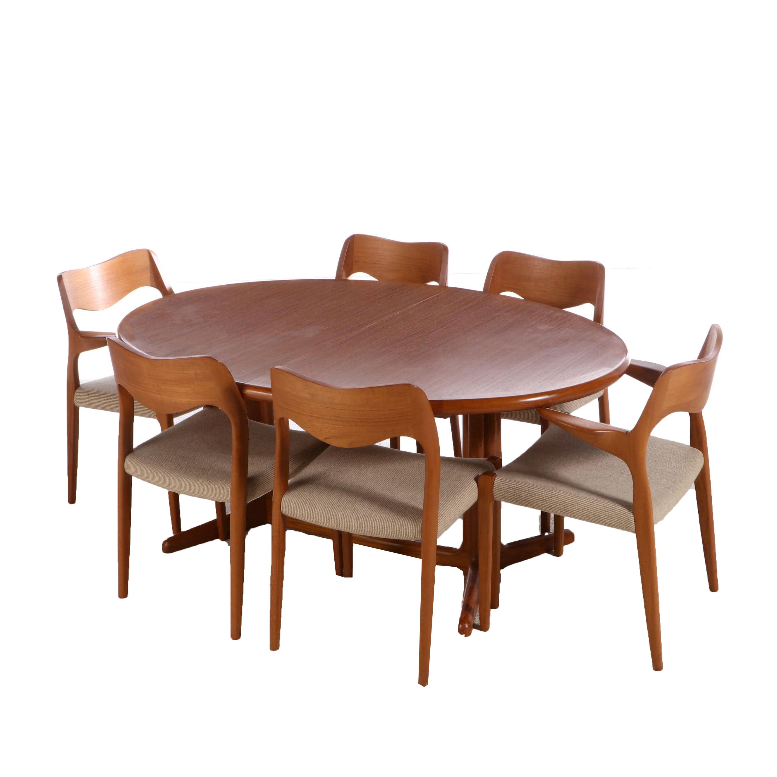 Seven-Piece Danish Modern Teak Dining Set, Incl. E. Valentinsen and L. Møller