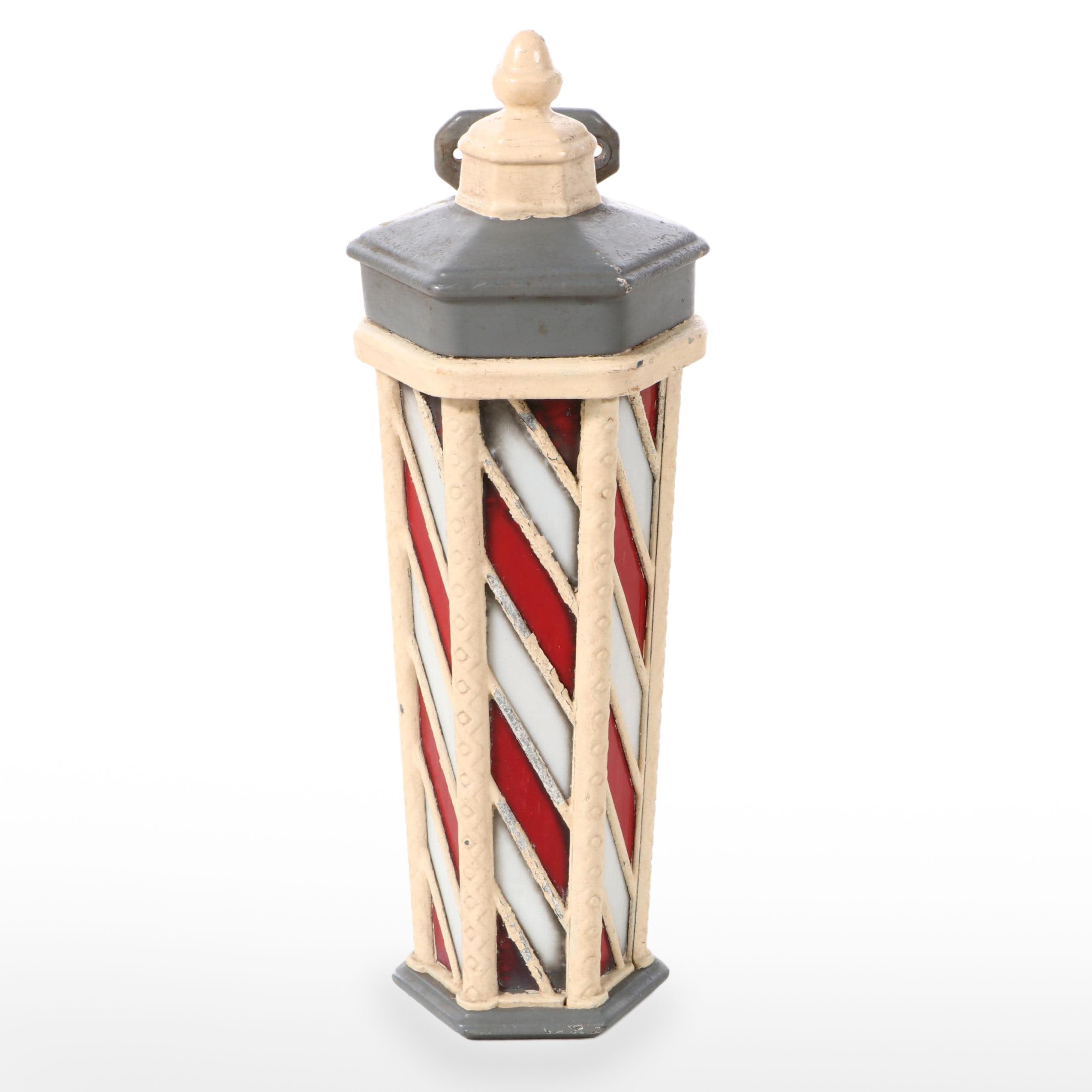 Late Victorian Enameled Cast Metal Barber Pole Wall Light