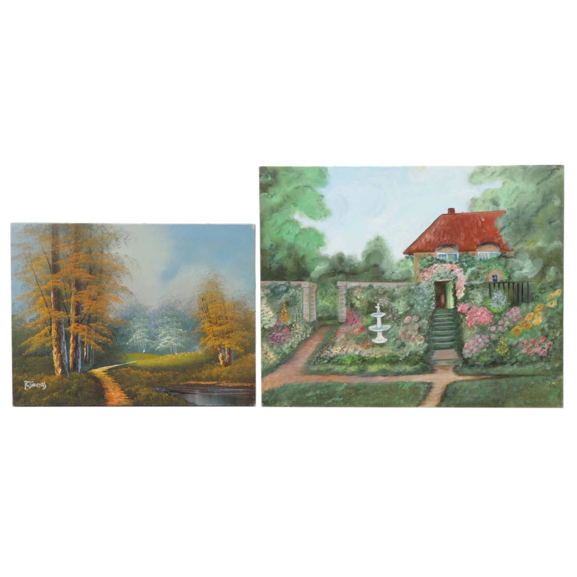 Pastoral Oil Paintings of Cottage Garden and Rural Walking Path
