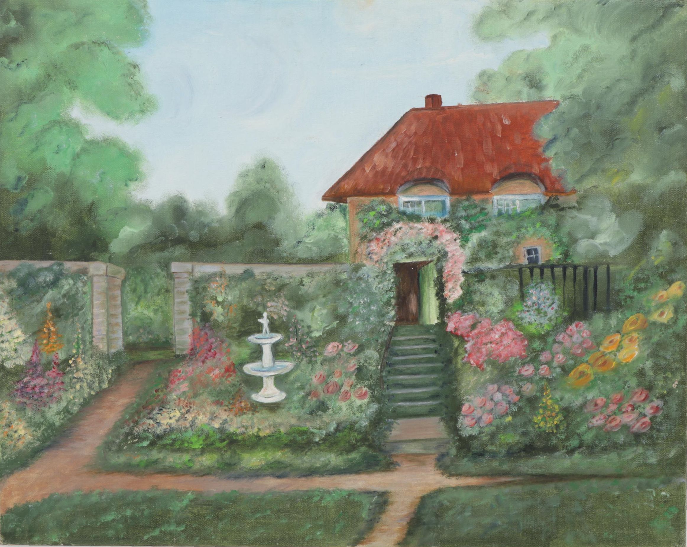 Pastoral Oil Paintings of Cottage Garden and Rural Walking Path