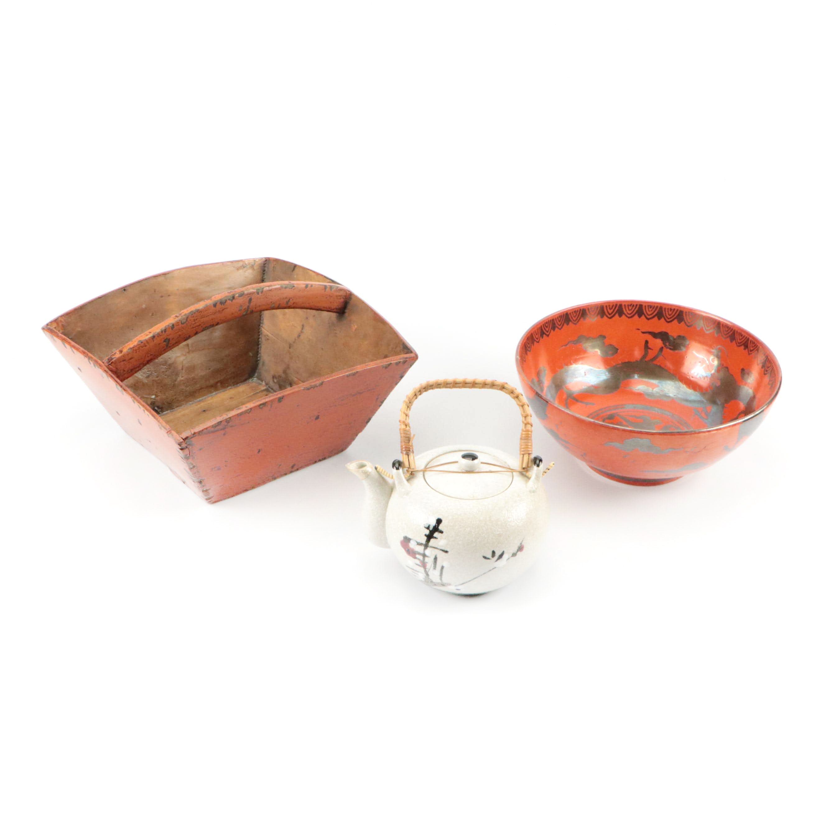 DIC Japanese Teapot with Chinese Rice Measure and Dragon Bowl