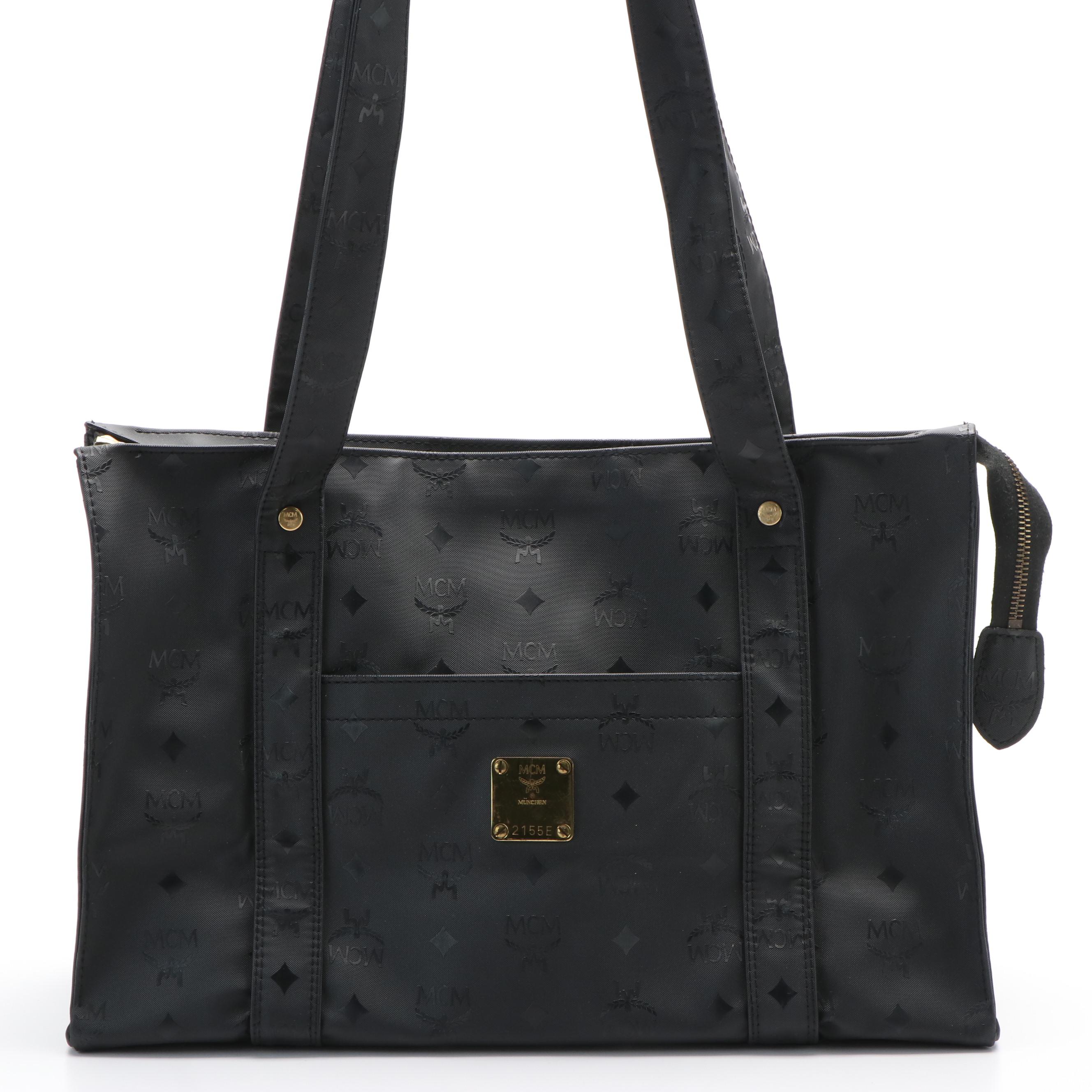MCM Shoulder Tote Bag in Black Visetos Nylon