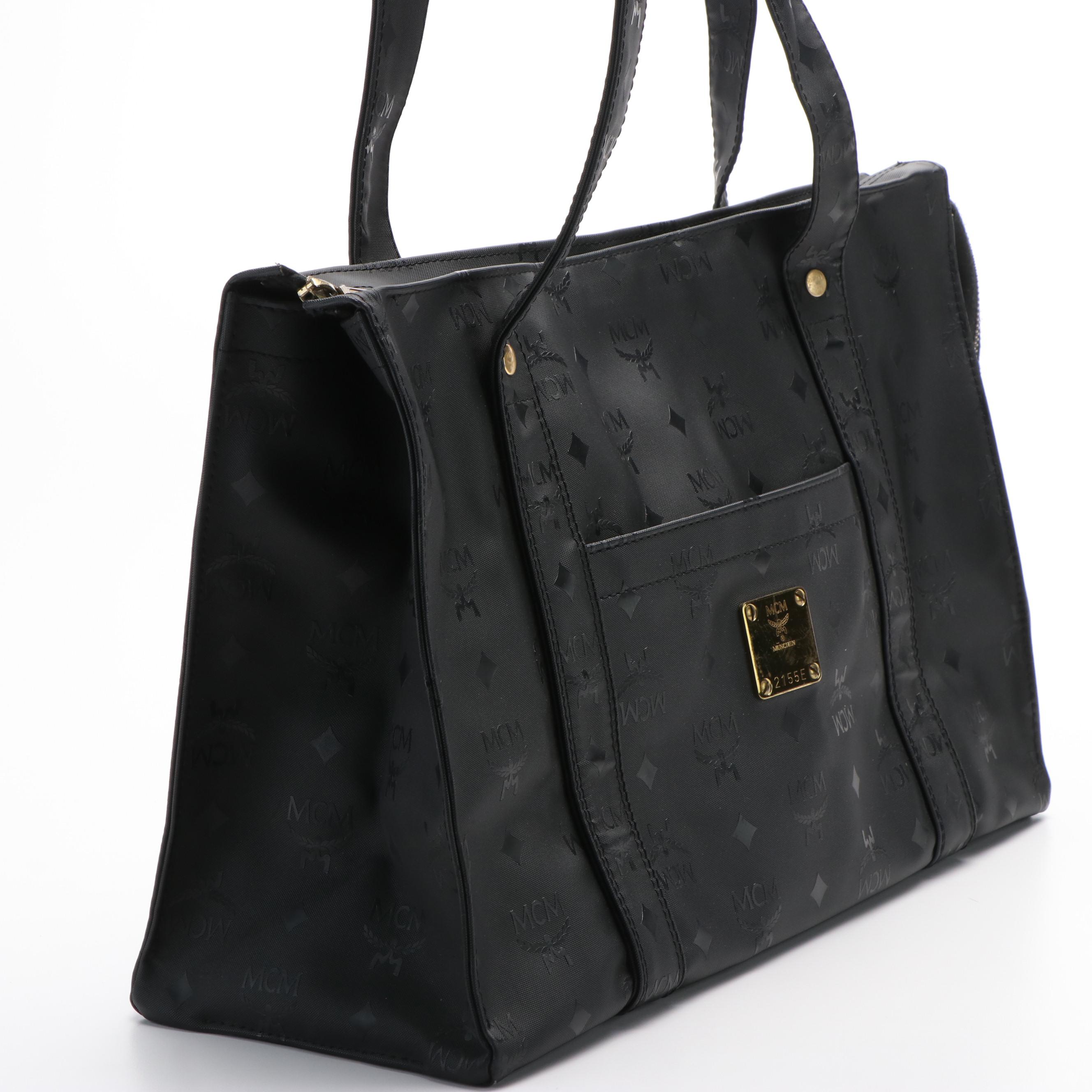 MCM Shoulder Tote Bag in Black Visetos Nylon