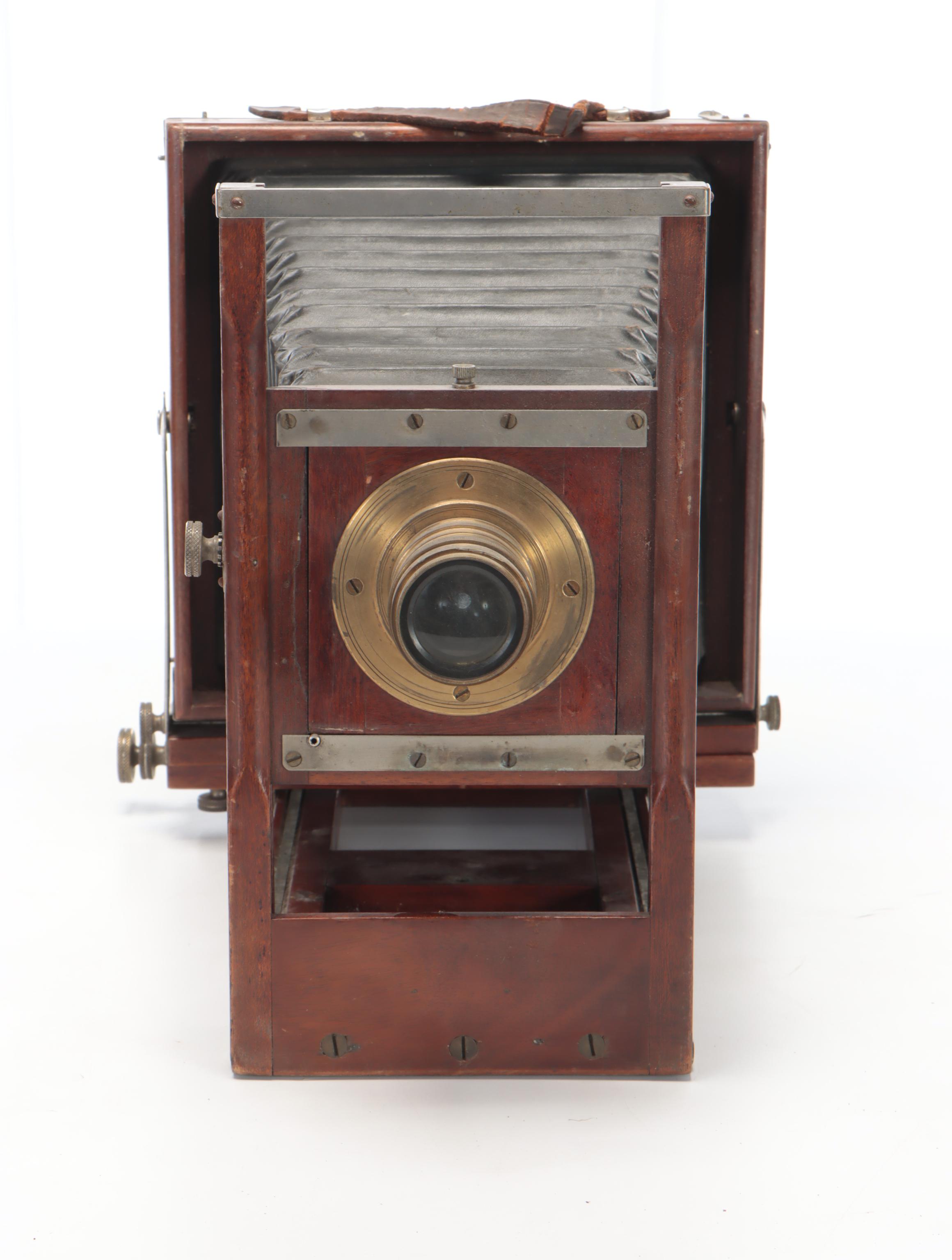 Large Format Antique Bellows Camera With Film Plates, Box and More