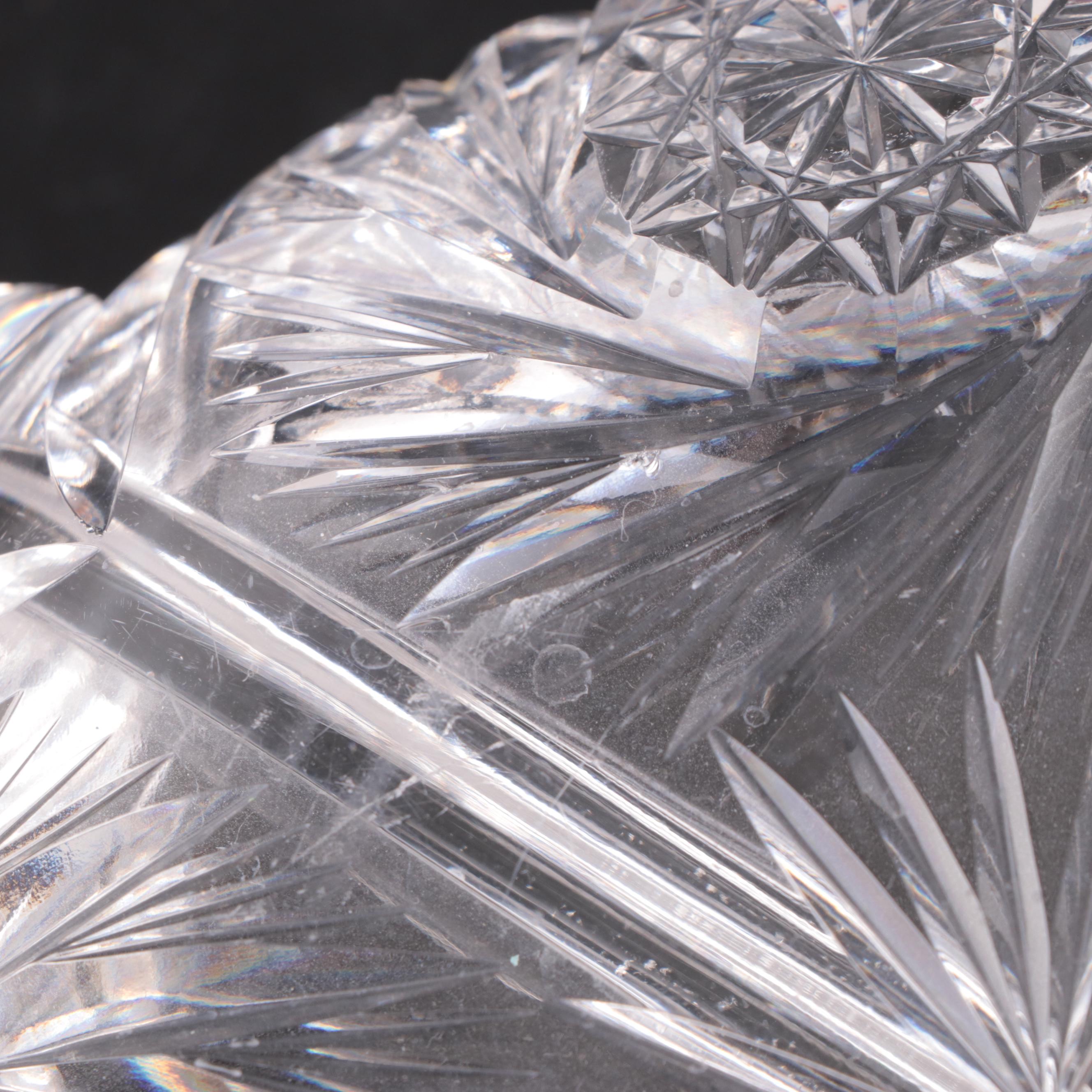 American Brilliant Period Cut Glass Pitcher, Dish and Divided Dish